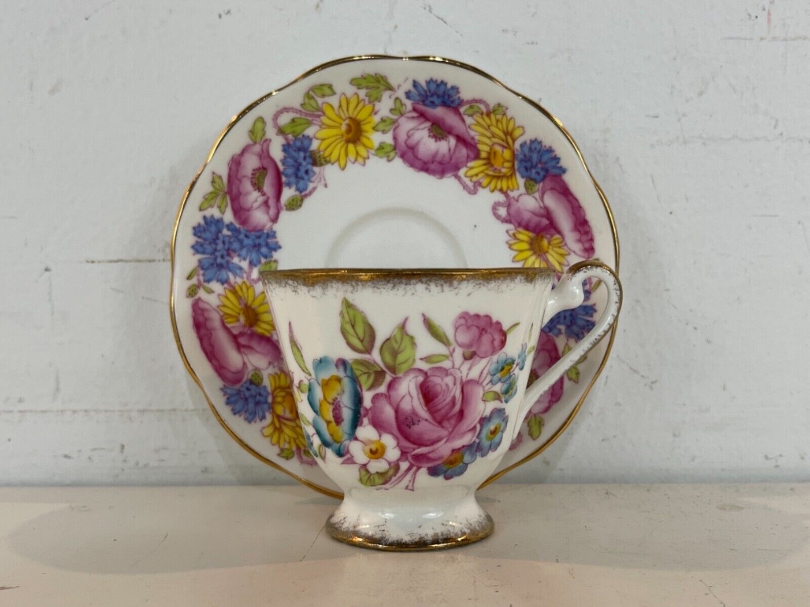 Vintage Roslyn English Porcelain “Ambleside” Cup & Saucer with Floral Decoration