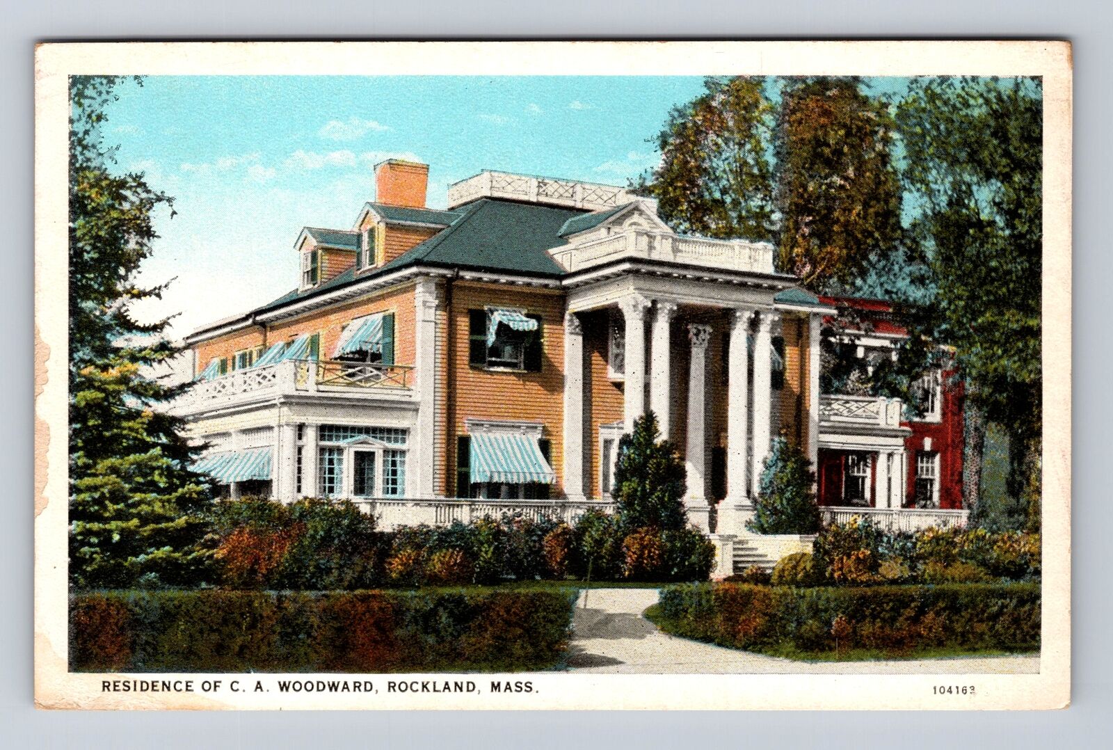 Rockland MA-Massachusetts, Residence Of C A Woodward, Vintage Souvenir Postcard