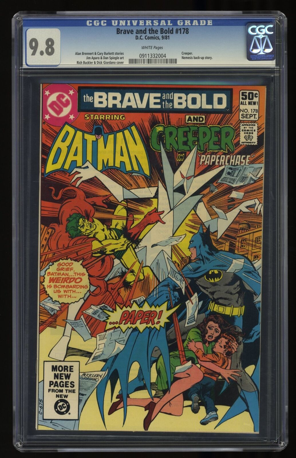 Brave And The Bold #178 CGC NM/M 9.8 White Pages DC Comics 1981
