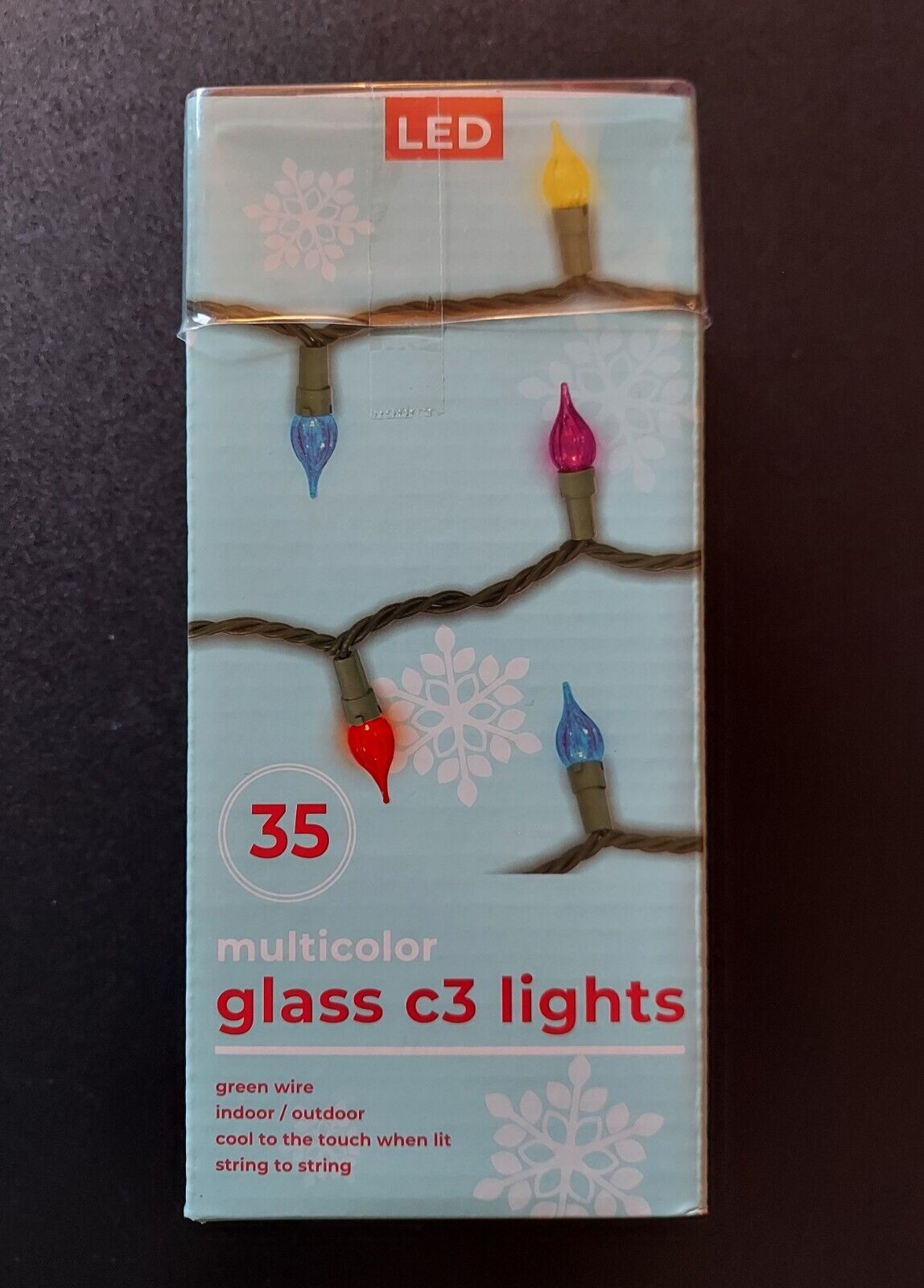 C3 LED Christmas Lights 35 Multicolor GLASS 9.5 ft green wire teardrop BRAND NEW