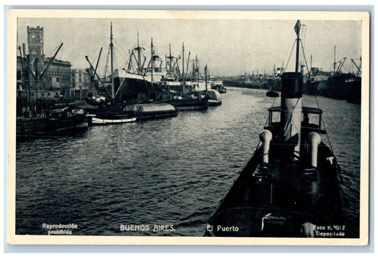 Buenos Aires Argentina Postcard El Puerto Steamship Sailing c1930's Vintage