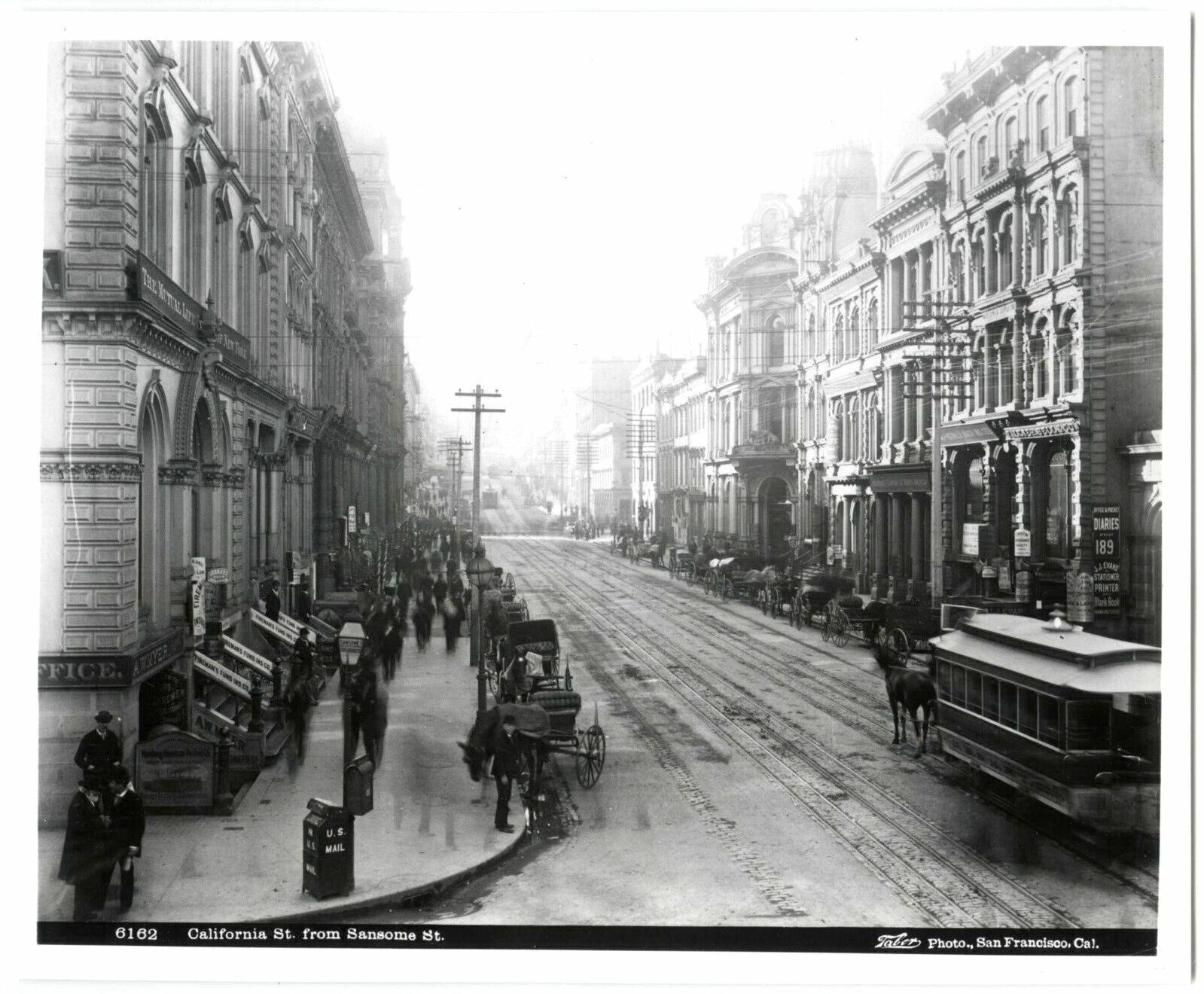 c.1870s SAN FRANCISCO CALIFORNIA ST. CABLE CAR w/HORSES&WAGONS~8x10\