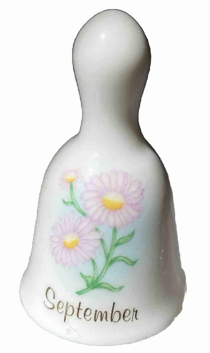 Vintage Miniature Porcelain Bell September Birth Month Flower Floral Russ Berrie