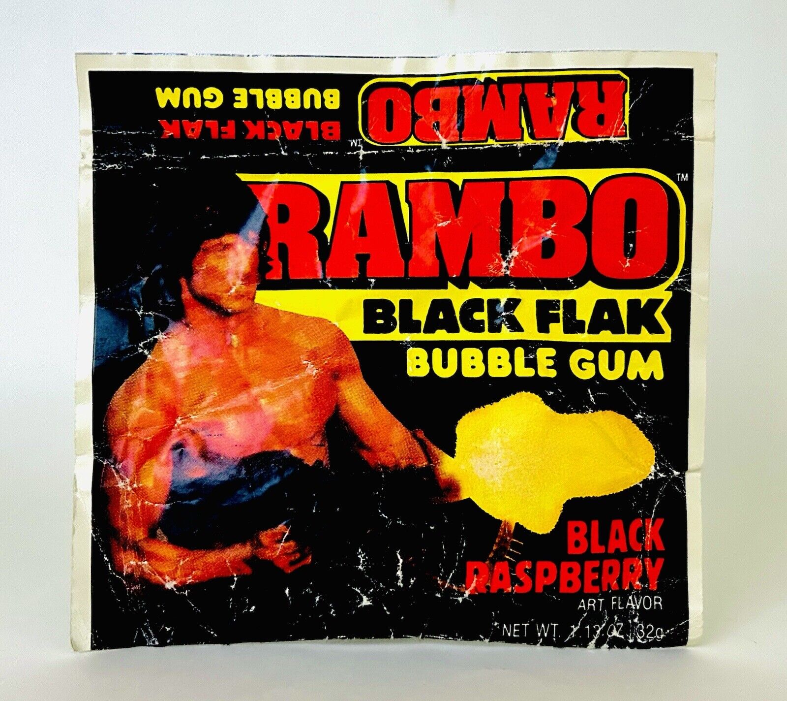 Vintage 1985 Amurol RAMBO Black Flak Bubble Gum Pouch 5.5 Candy Container SEALED