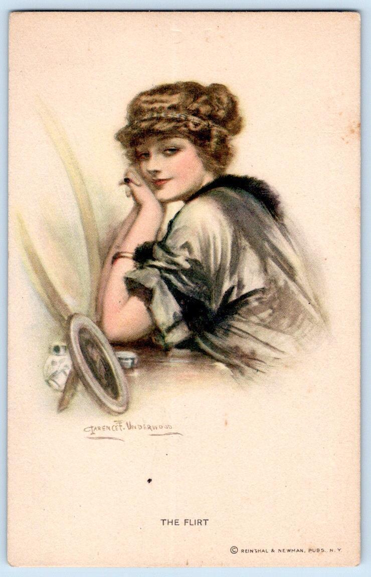 1920's FLIRT PRETTY WOMAN ARTIST CLARENCE UNDERWOOD POSTCARD WATERCOLOR SERIES