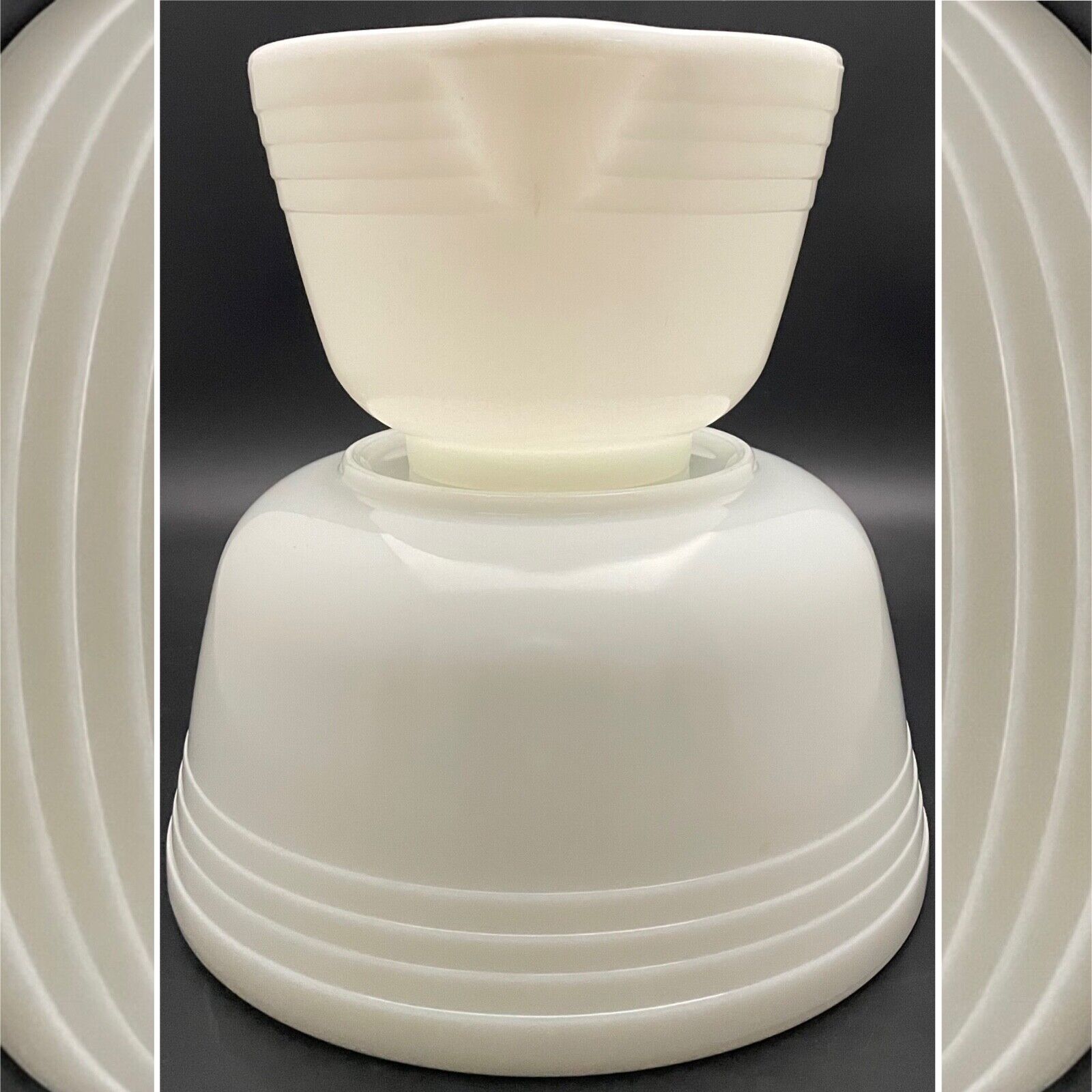 Pyrex Milk Glass Ribbed Mixer Mixing Bowls 2 piece Set for Hamilton Beach USA