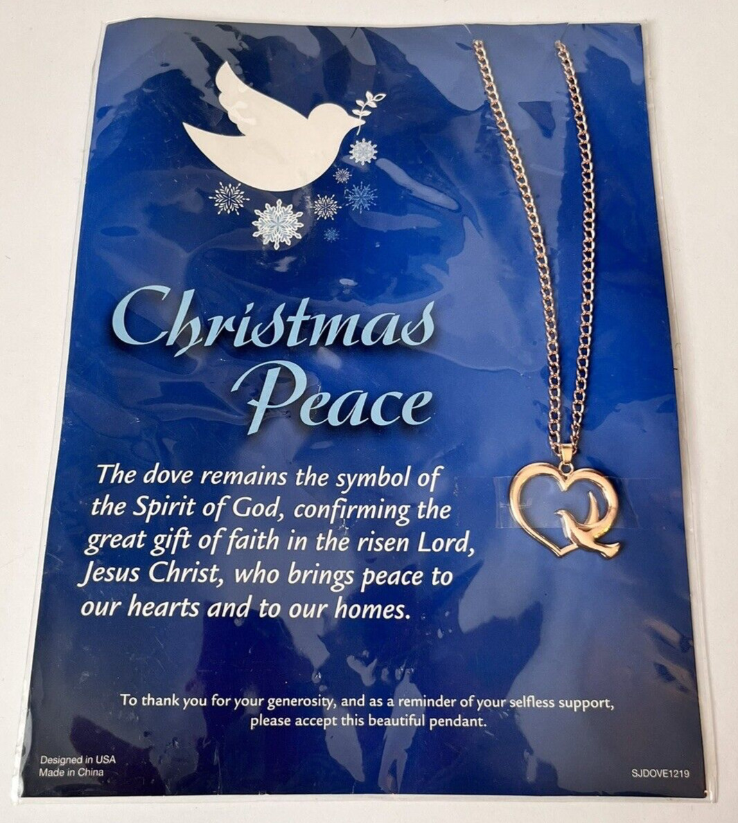 Religious Dove Heart Necklace Gold-Tone Christmas Peace