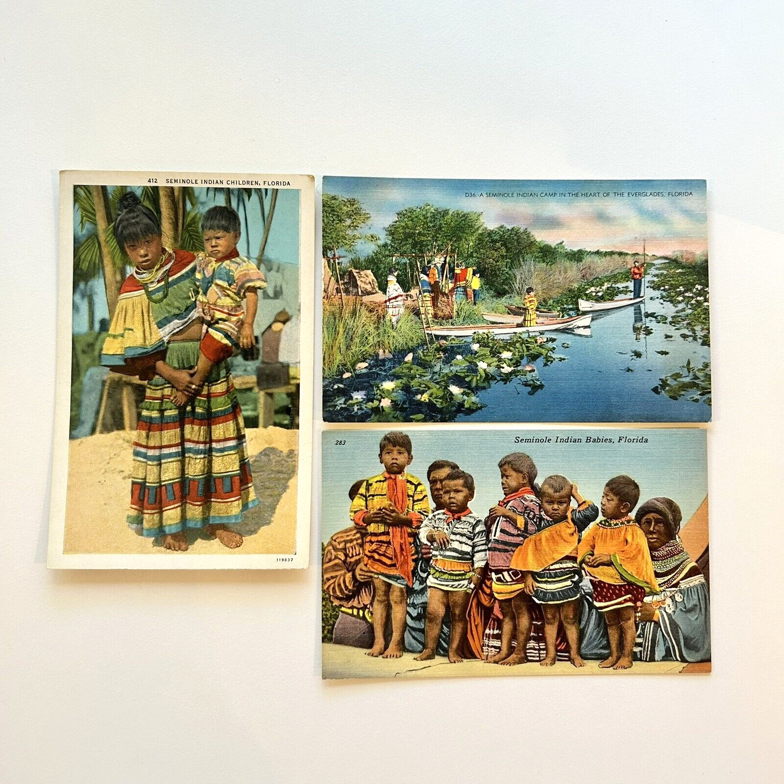 Seminole Tribe Postcard Florida Indian Children Everglades Vintage Lot of 3