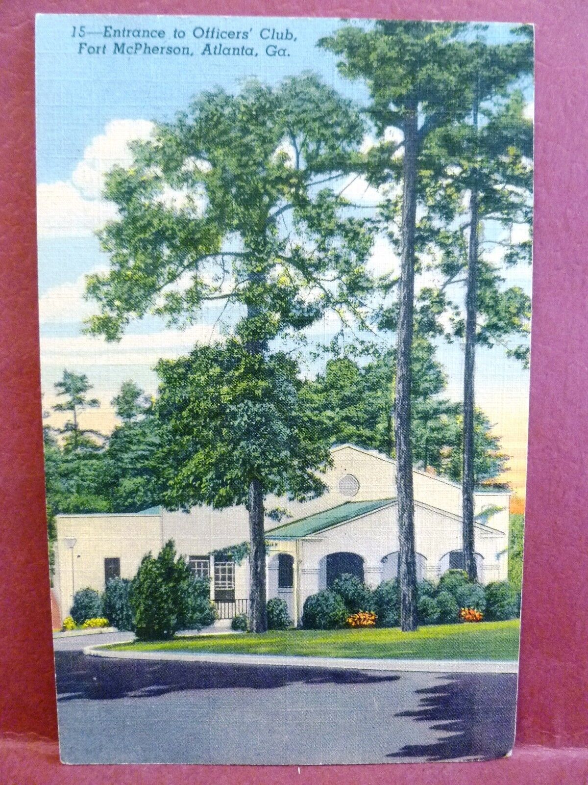 Postcard GA Atlanta Entrance to Officer\'s Club Fort McPherson