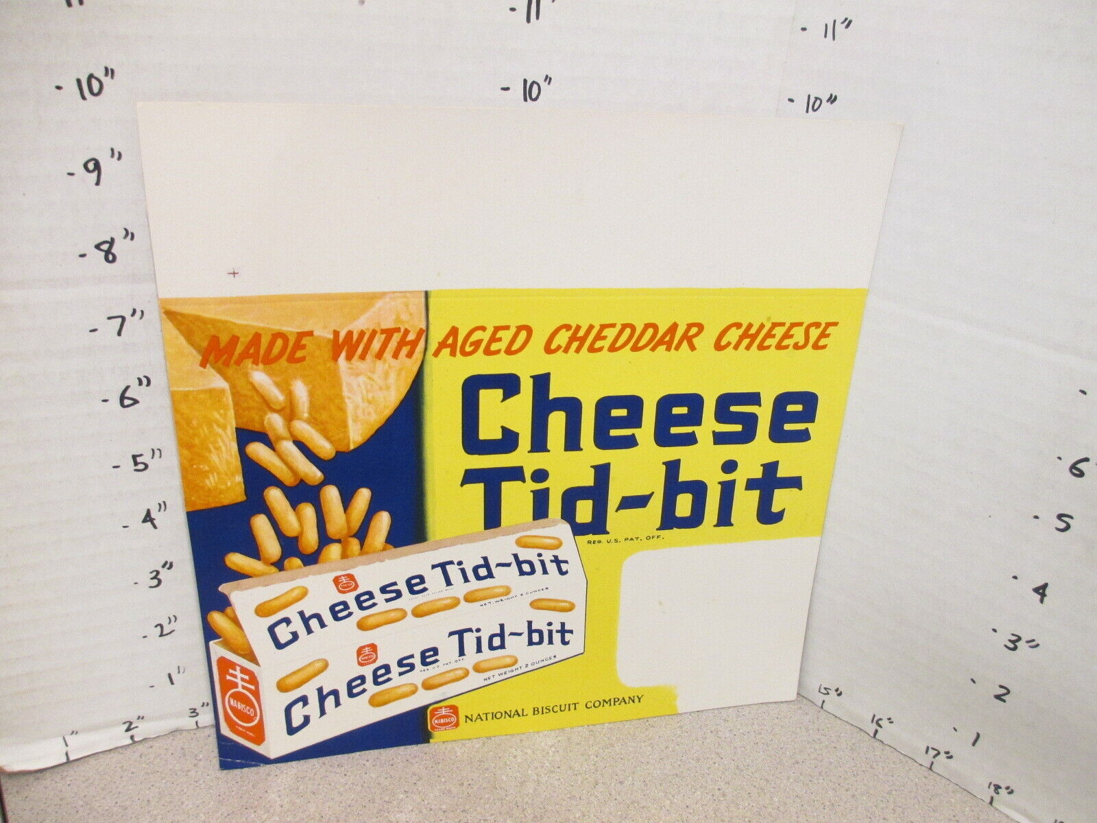 NABISCO 1940s grocery store display shelf sign CHEESE TID-BIT snack crackers