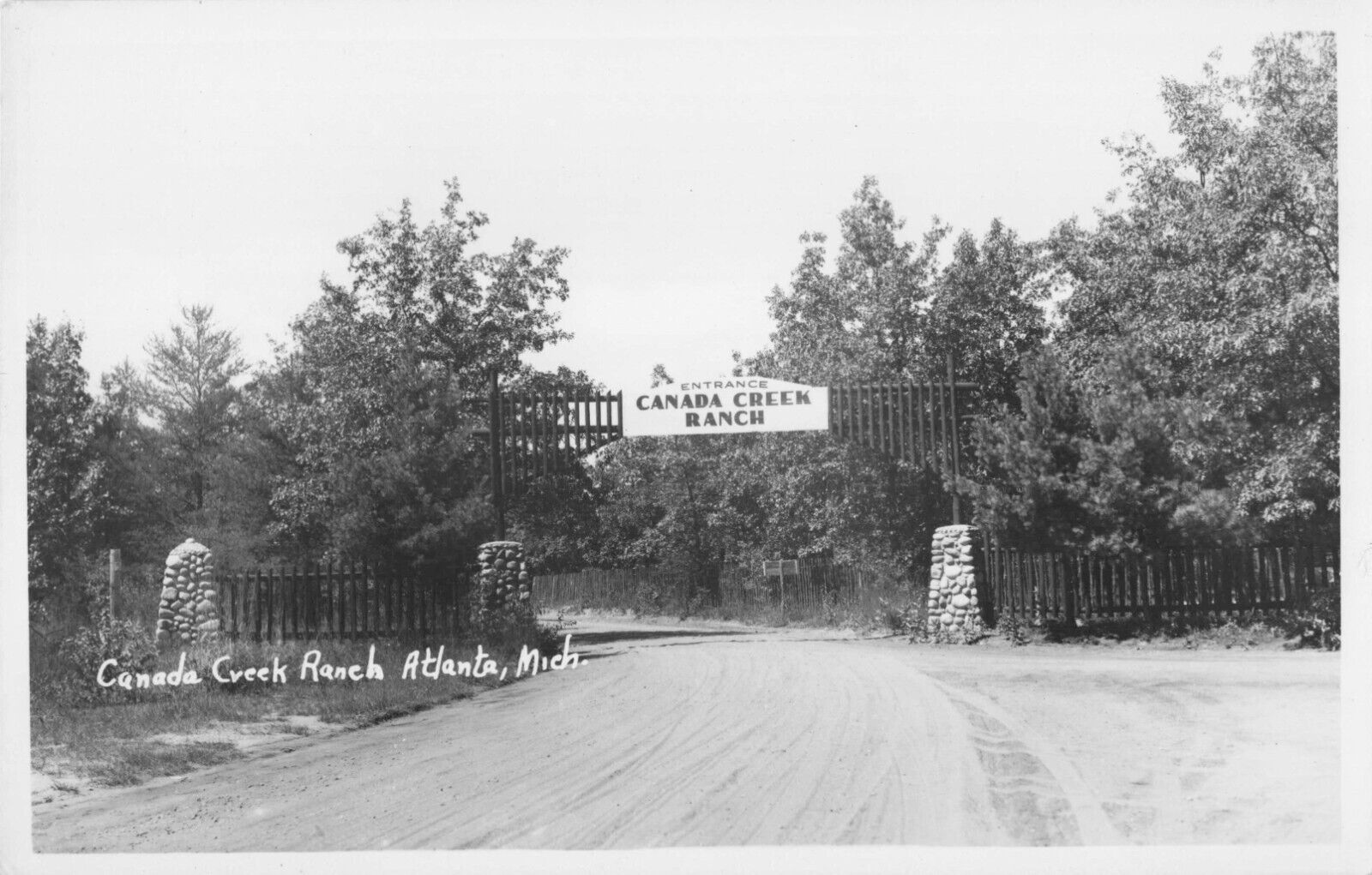 1960s-Real Photo-Postcard-Canada Creek Ranch-Entryway  Atlanta Michigan Last One