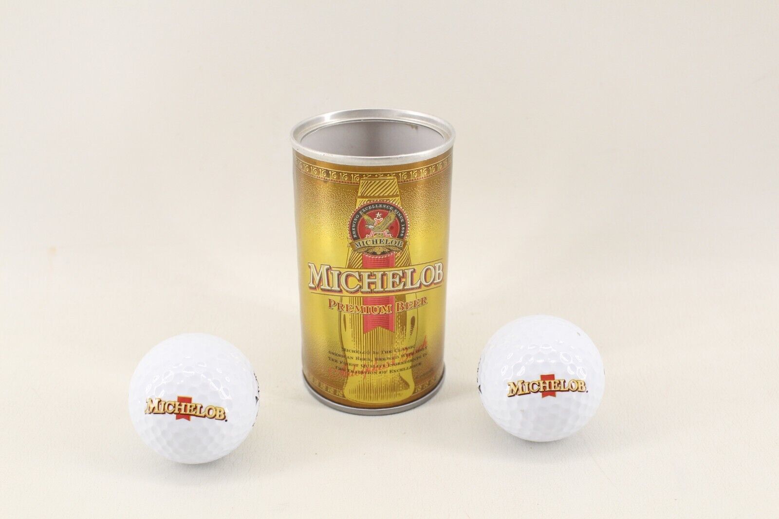 Vintage Michelob Premium Beer Can Containing Two Golf Balls, Opened