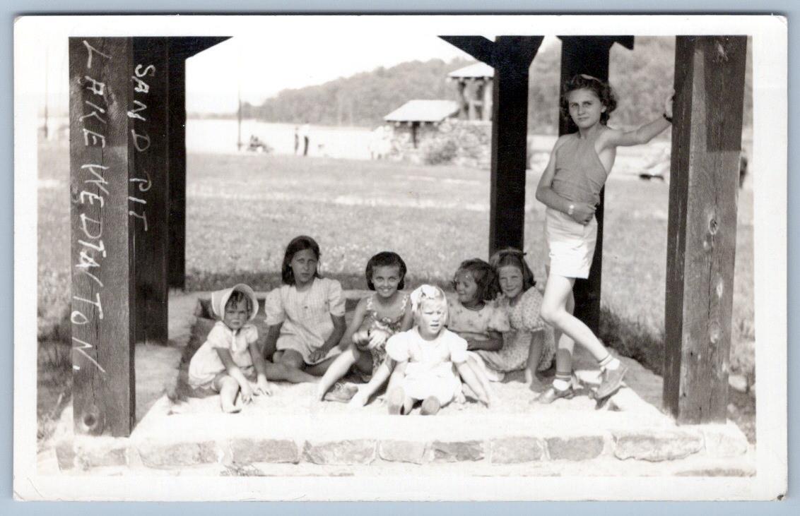 RPPC CHILDREN PLAYING IN SAND PIT LAKE WEDINGTON? ARKANSAS REAL PHOTO POSTCARD