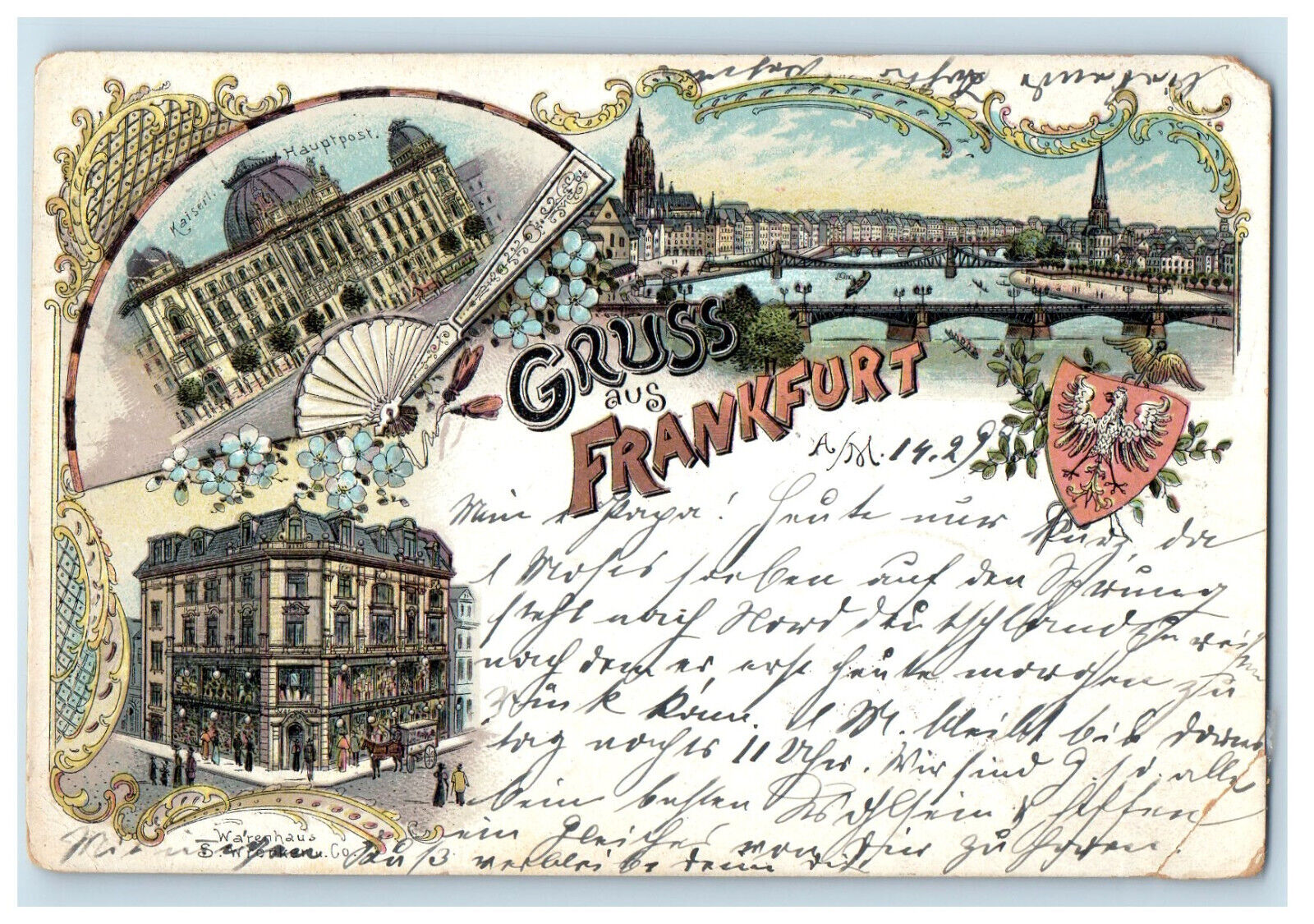 1899 Multiview, Gruss Aus (Greetings from) Frankfurt Germany Antique Postcard