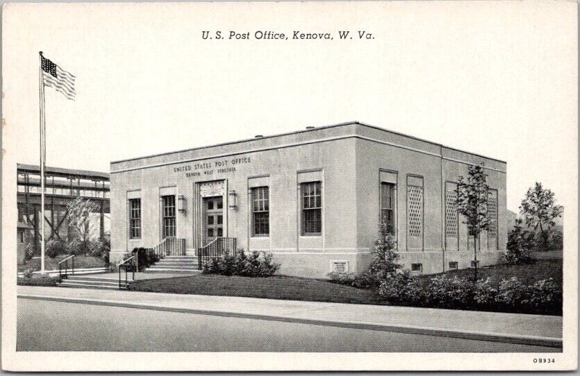 Kenova, West Virginia Postcard U.S. POST OFFICE Street View / Curteich c1940s