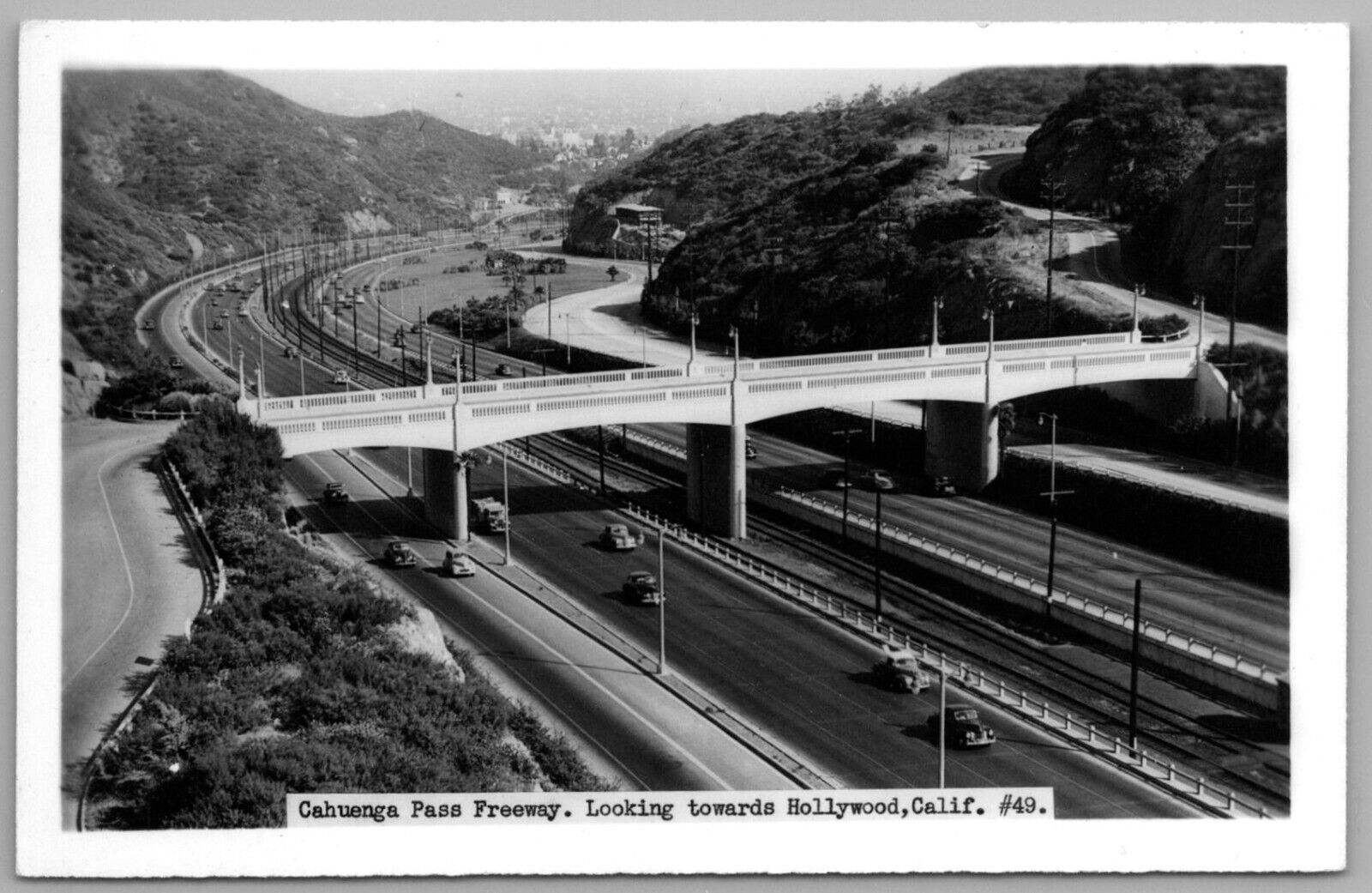 Postcard RPPC CA Los Angeles Cahuenga Pass Freeway towards Hollywood  B521