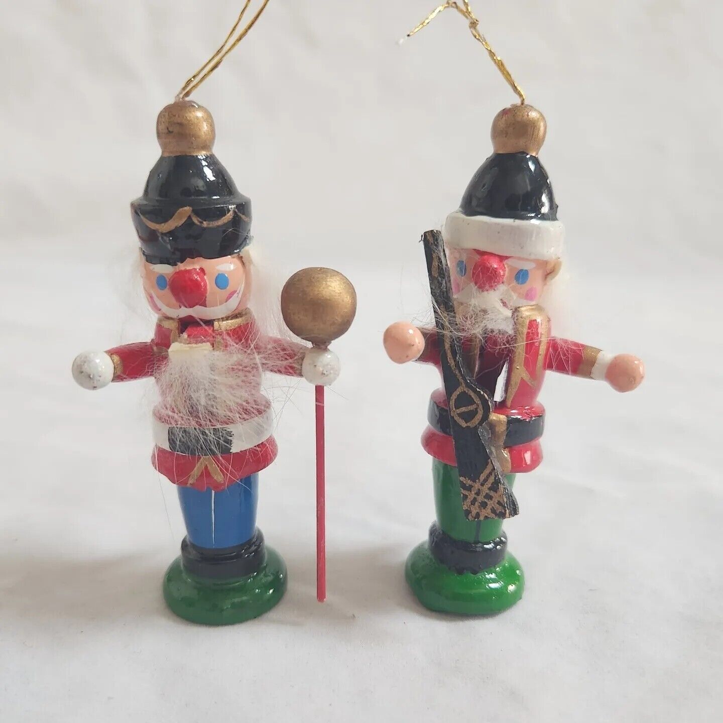 Pair Wooden Nutcracker Christmas Ornaments Rifle Scepter Vintage AS IS