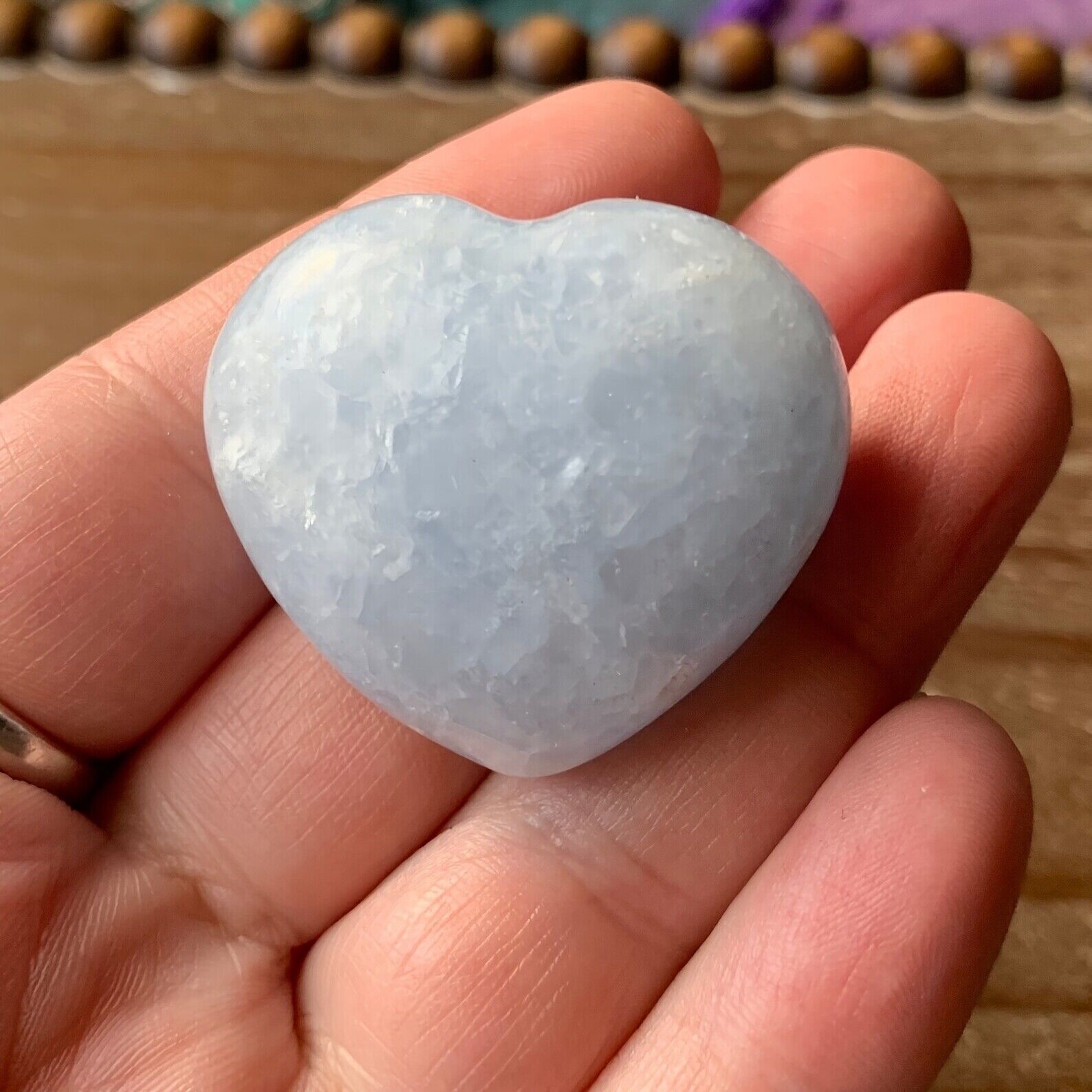 1pc Blue Calcite Heart Shaped Crystal Small Pocket Carved Polished Natural Stone