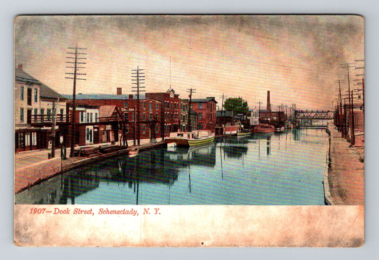 Schenectady NY-New York, Dock Street Vintage Souvenir Postcard