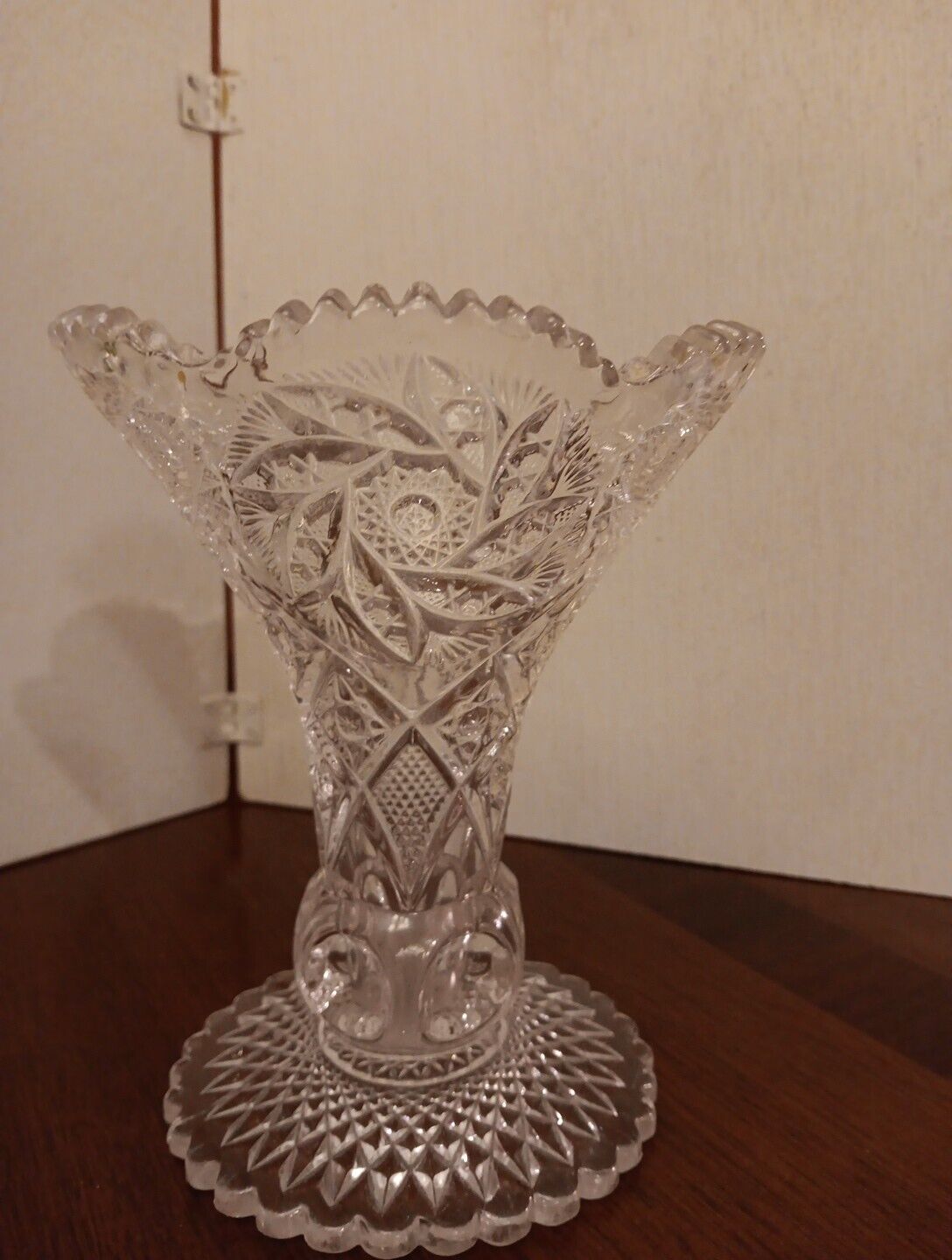 EAPG Pressed Glass Vase Hobstars, Pinwheels, and Thumbprints 6 1/4\