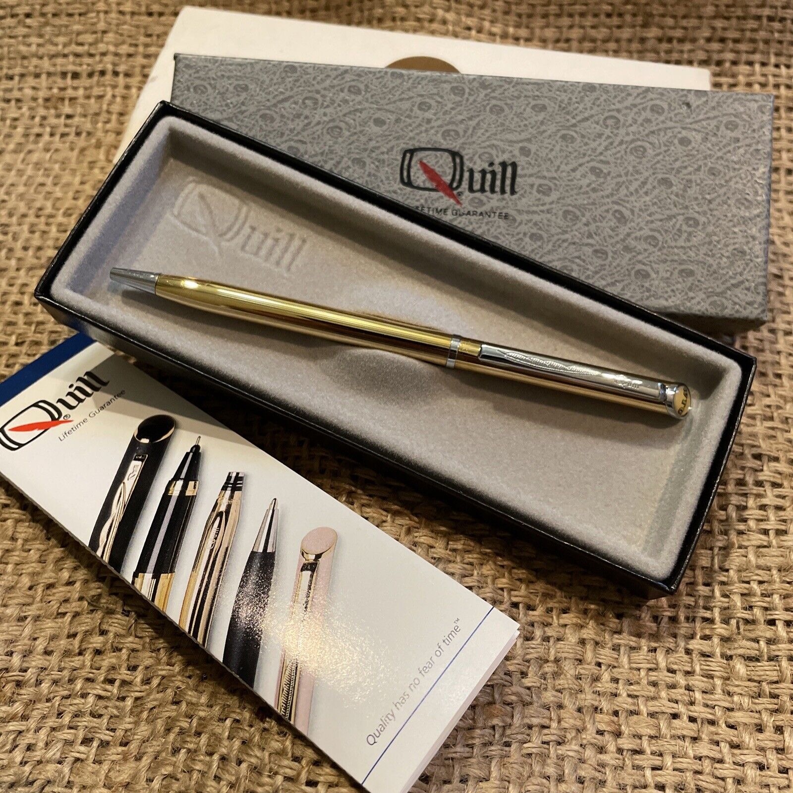 Vintage QUILL Gold Tone Ball Point Pen USA Made in Box Marked WTU