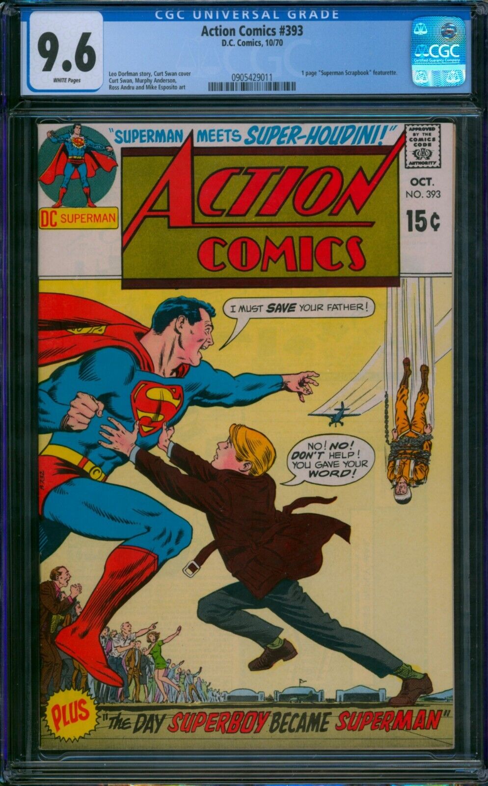 Action Comics #393 ❄️ CGC 9.6 White Pages ❄️ Superman Curt Swan DC Comic 1970
