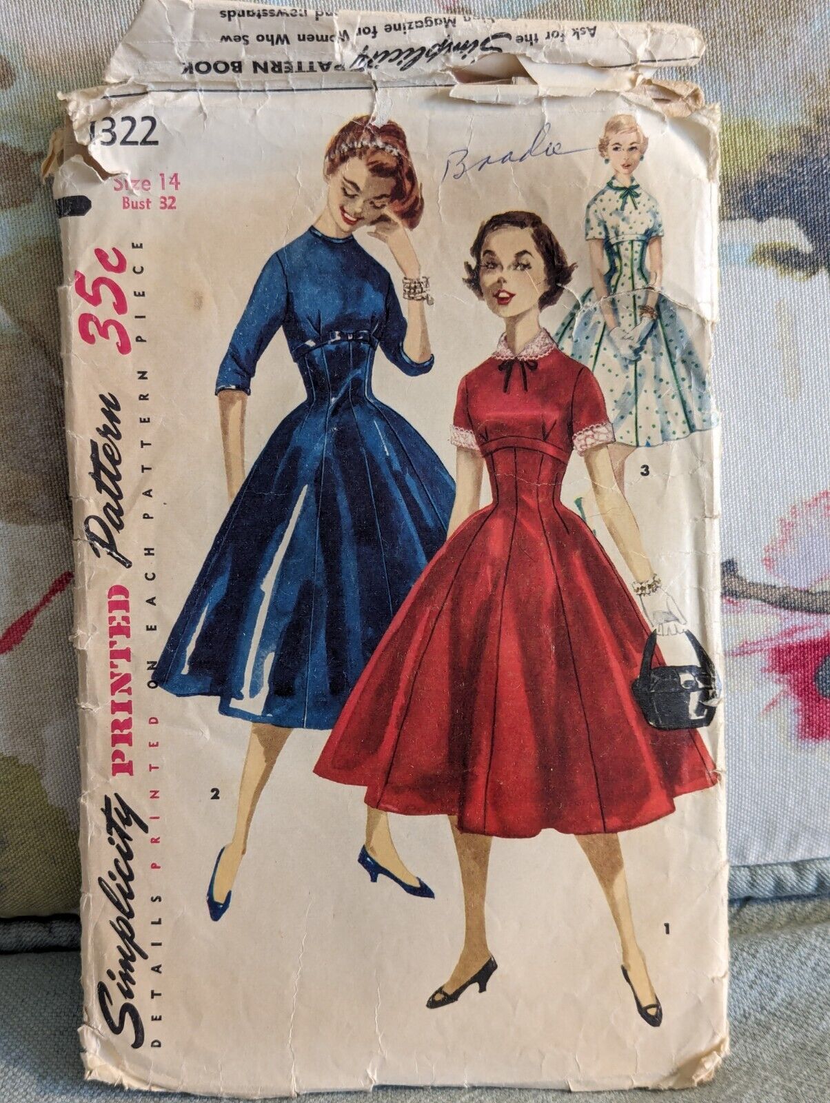 Vintage 1950s Simplicity Dress Sewing Pattern - 1322- Size 14 (Teen) - Complete