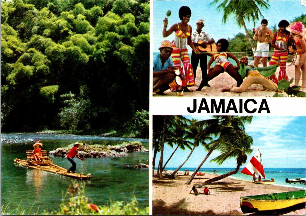 VINTAGE CONTINENTAL SIZE POSTCARD JAMAICA LAND OF SUN AND SEA MULTIVIEWS 1970s