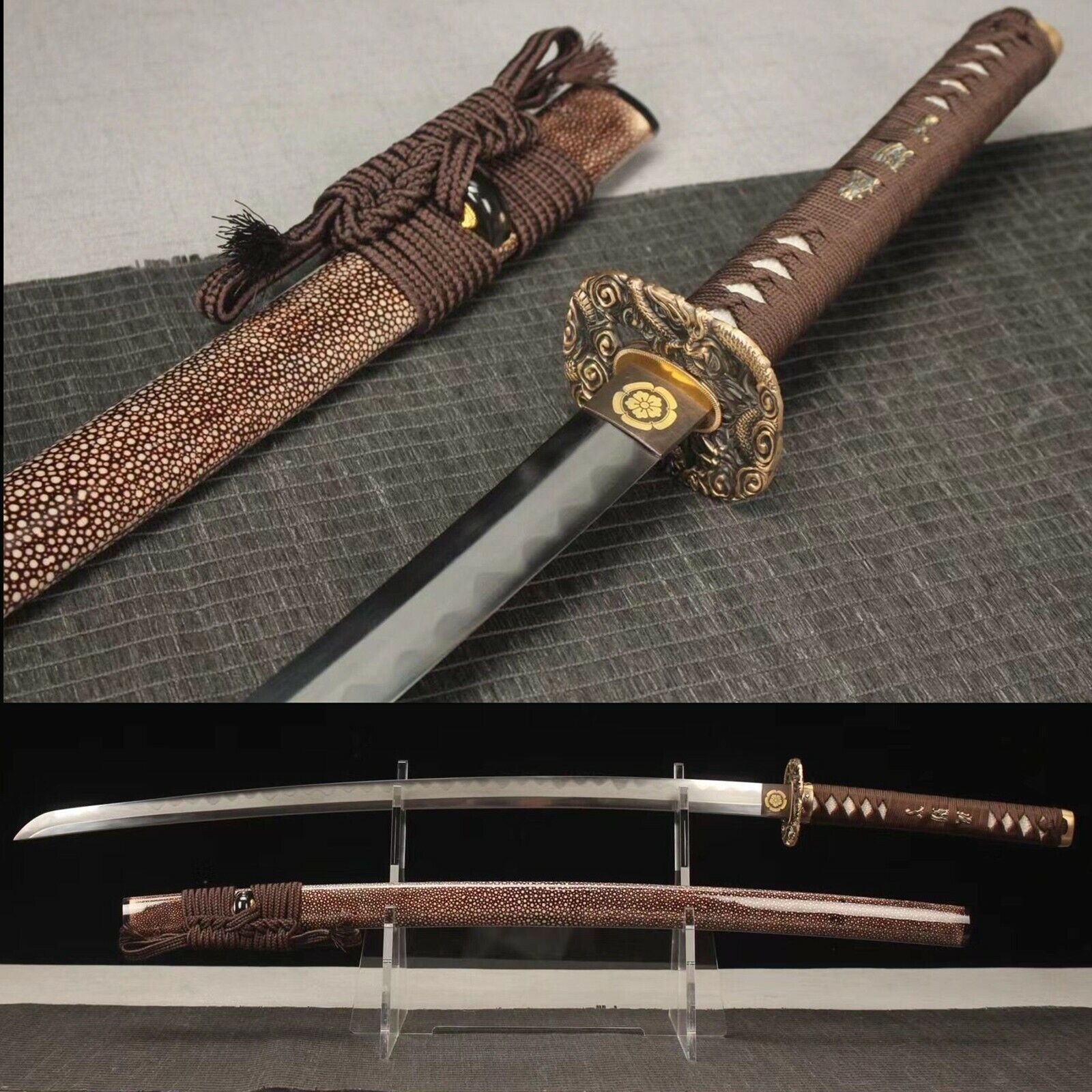 High quality Hand Grind Clay Tempered Folded steel Japanese Samurai Sword Sharp 