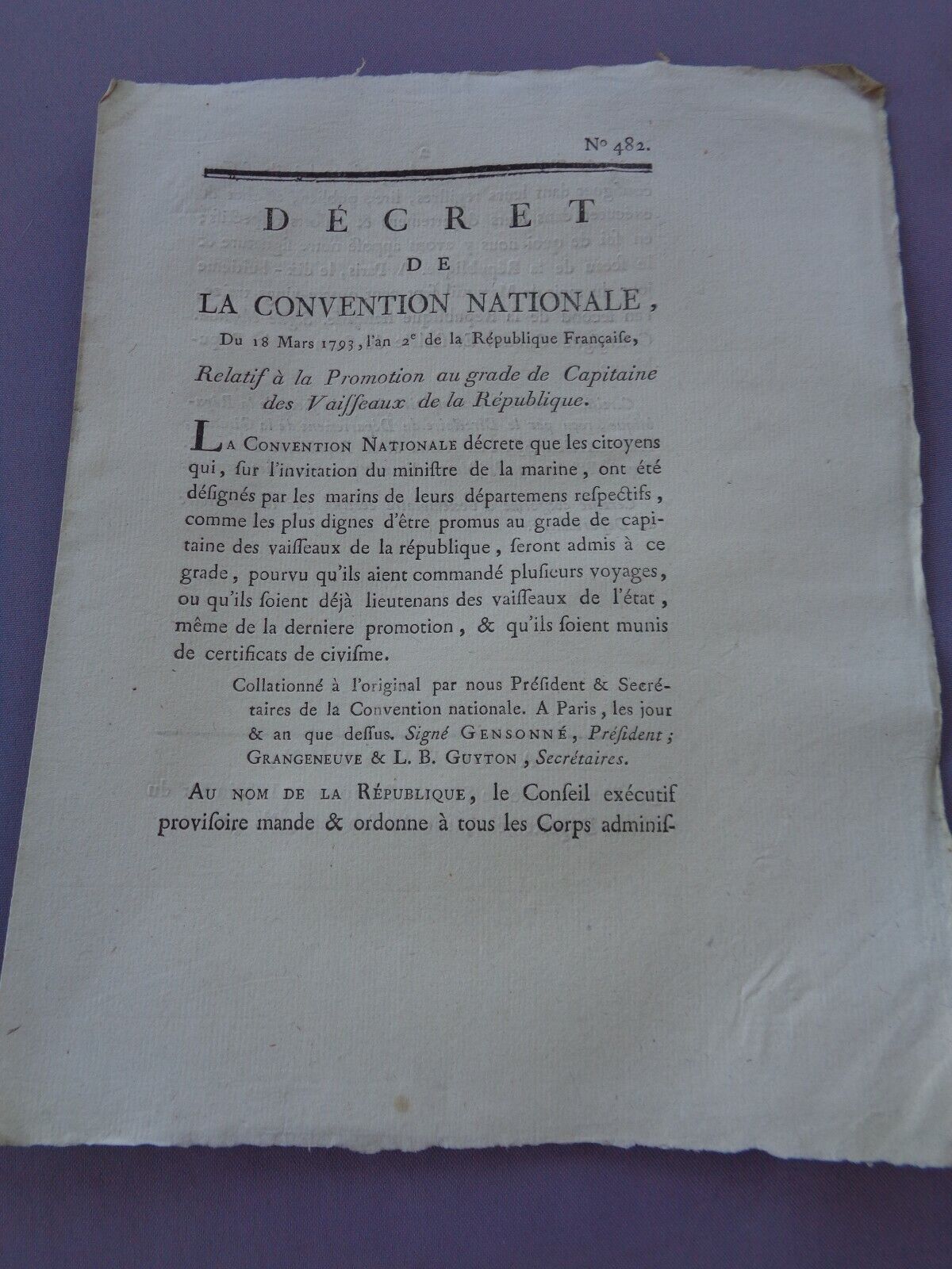 Decree Related to The Promotion To Grade Of Captain Of Starships Of La Republiq