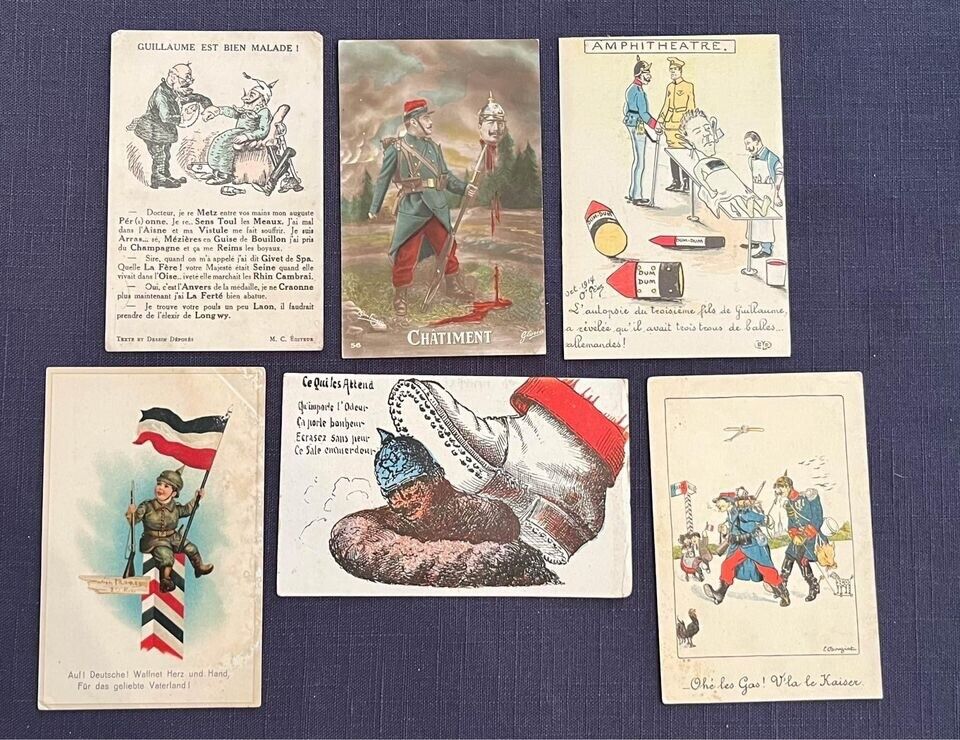 11 Vintage WW 1 Propaganda Postcards (Kaiser’s Head Chopped Off, Dung Pile)