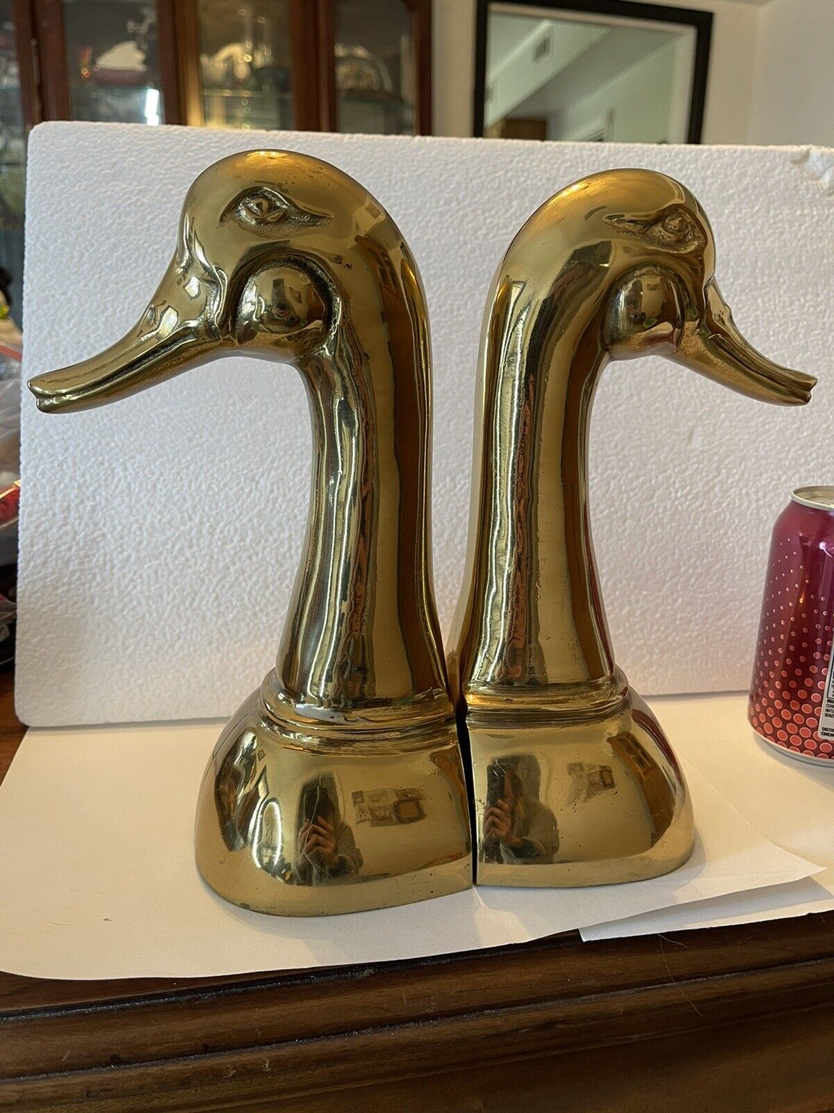 Vintage Polished Cast Brass Duck Bookends, circa 1950