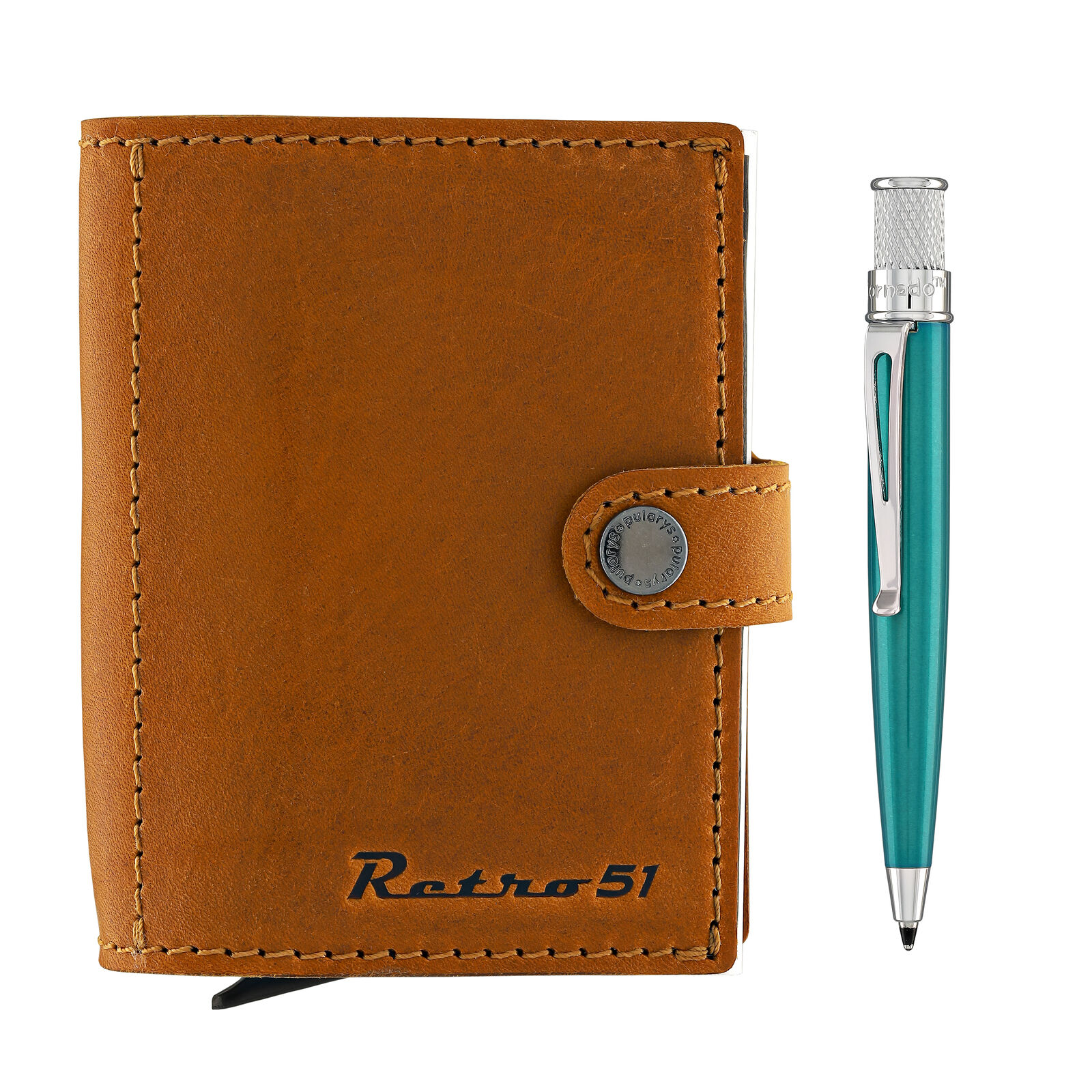 Retro 51 Polarys Modern Traveler Set Cognac Leather w/ Turquoise Ballpoint Pen