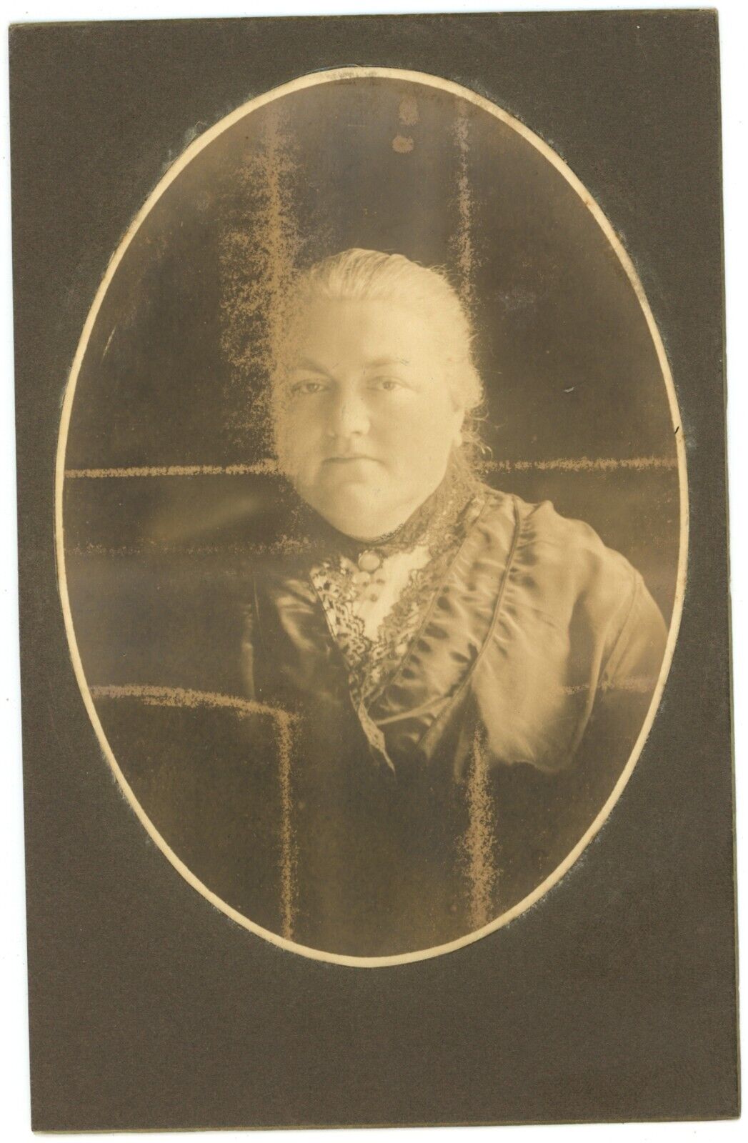 CIRCA 1880'S CABINET CARD Interesting Image of Older Woman With Cross Etched In