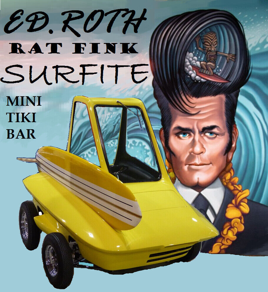 ED. ROTH RAT FINK SURFITE CAR... CUSTOM HANDMADE PORTABLE MINI BAR WITH TIKI MUG