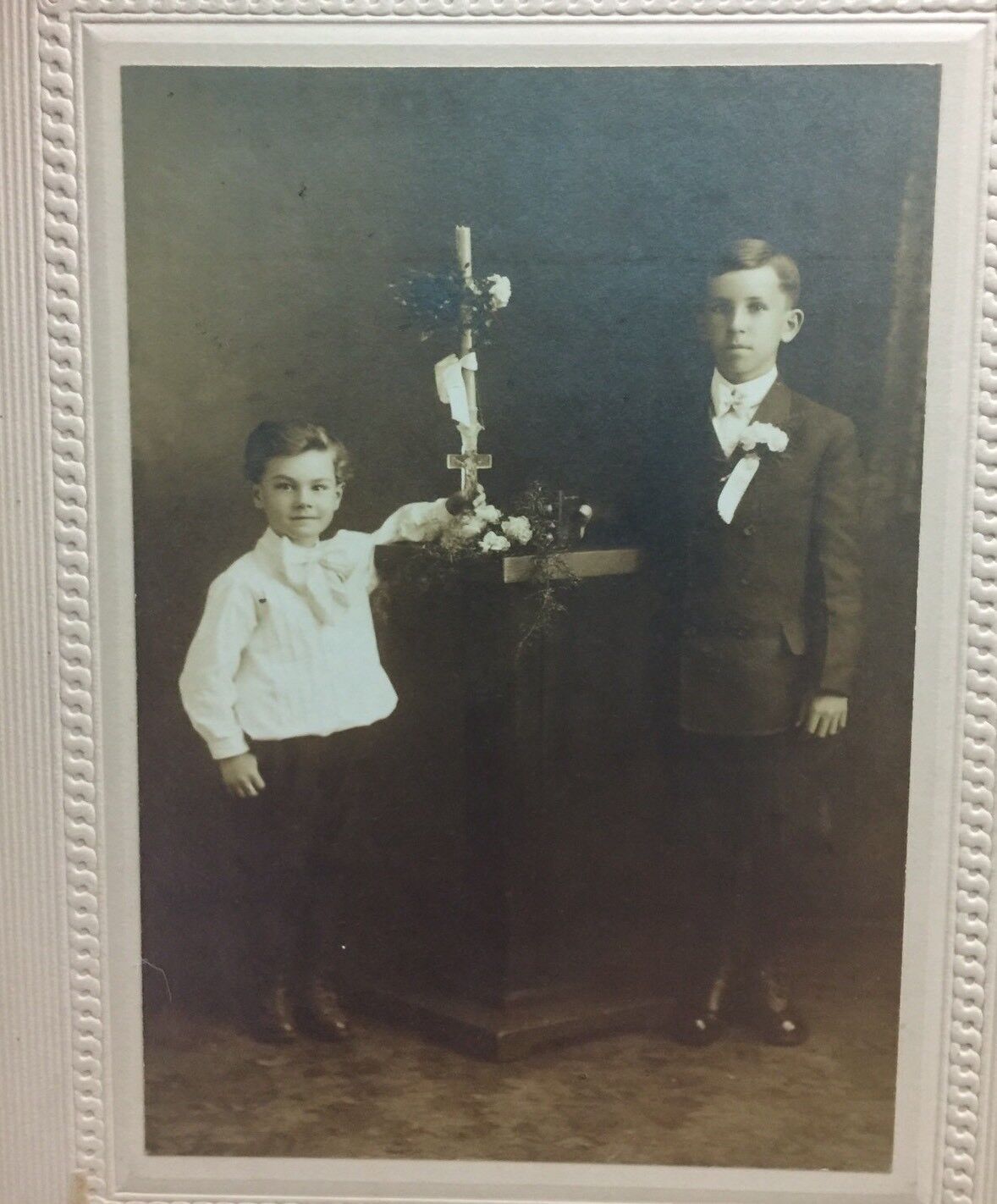 CHILD BROTHERS PORTRAIT - Vtg 1910s Sepia Cabinet Card Photograph, Motz St Louis