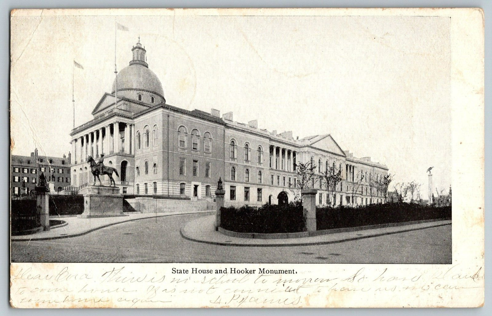 State House and Hooker Monument - Vintage Postcard - Posted