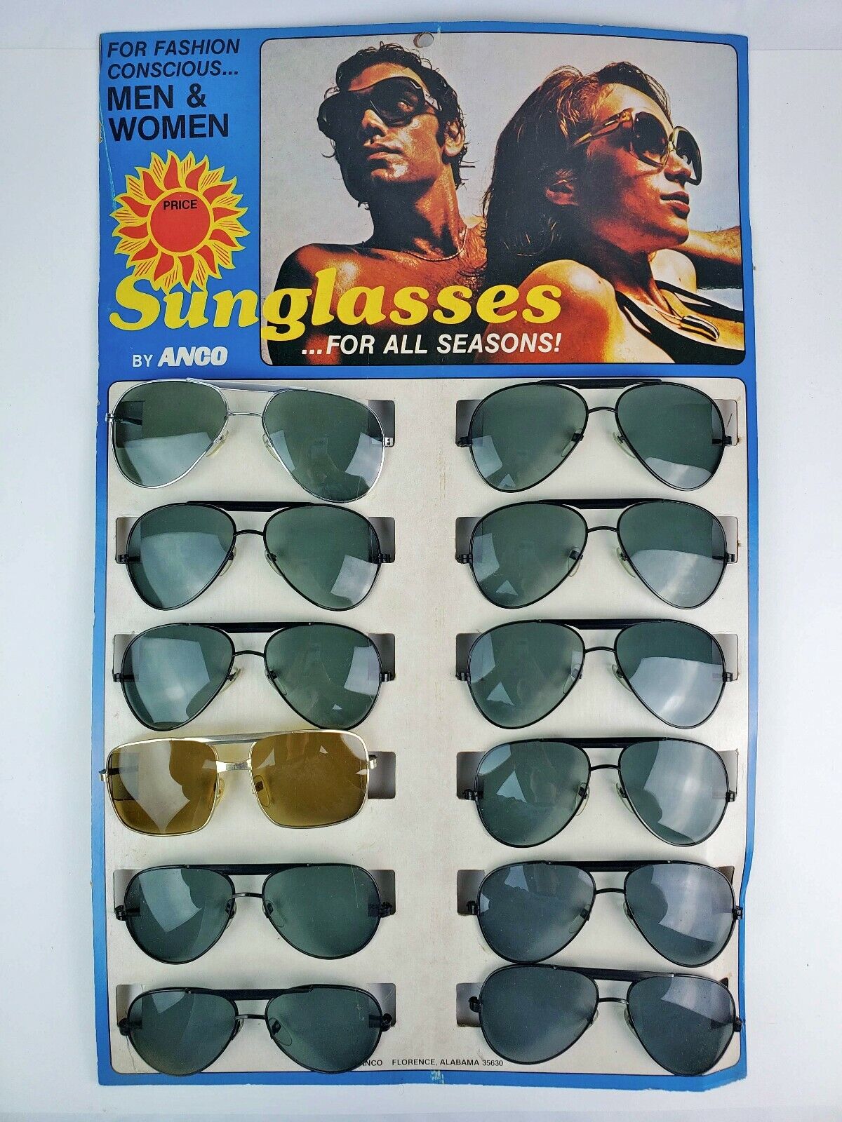 Vintage Anco Men\'s Women\'s Sunglasses Store Display Wire Frame Aviator NOS