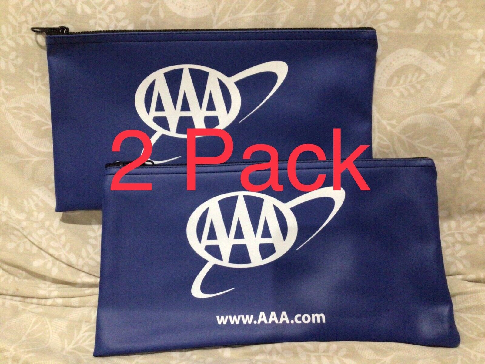 AAA Insurance Blue Vinyl Zipper Glove Compartment Bank Deposit Bag 2 Pack NEW