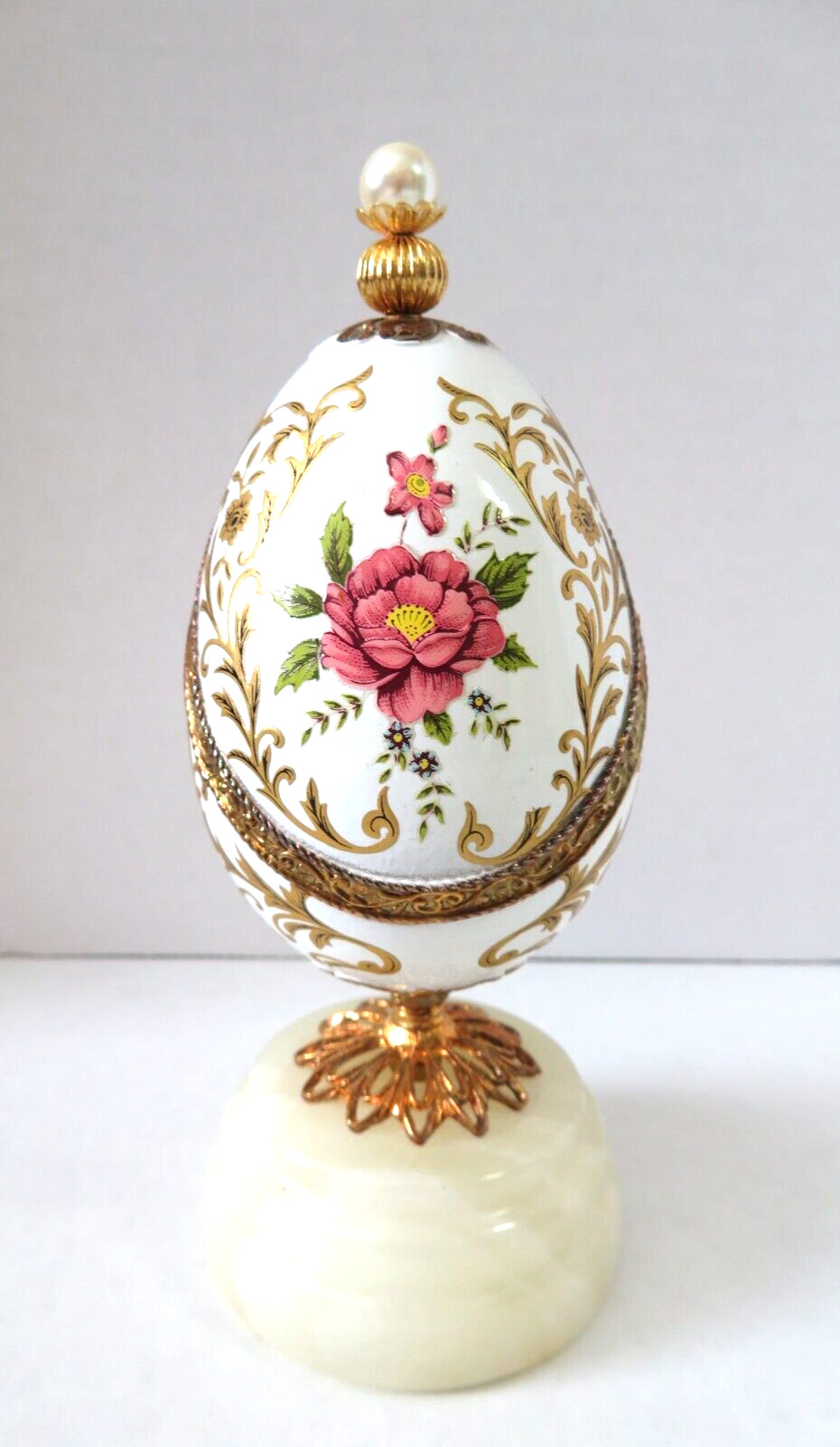 Splendid Brand Vintage Egg Music Box Floral Gold VG Condition - \