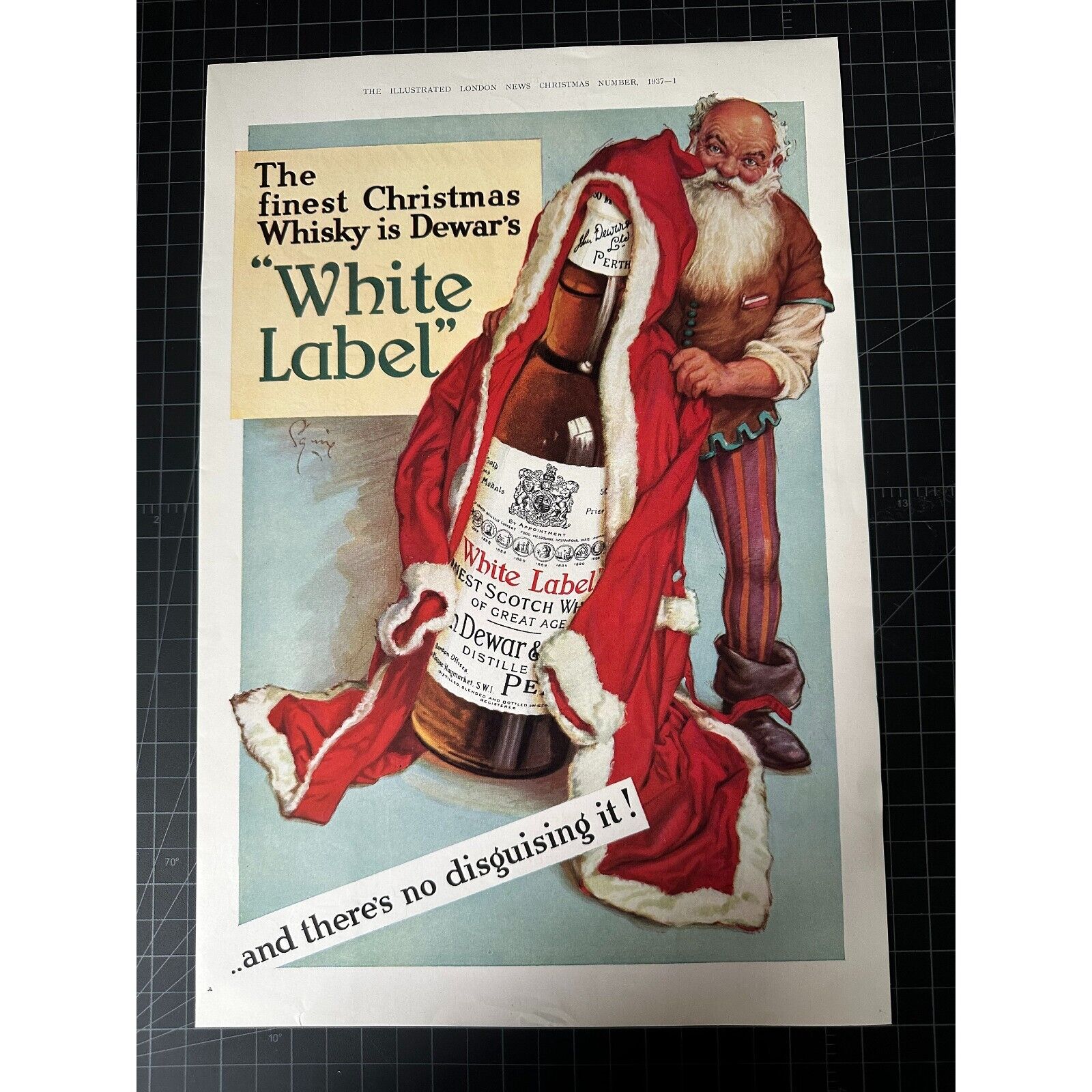 Rare Vintage 1937 UK Dewar’s White Label Whiskey Christmas Print Ad