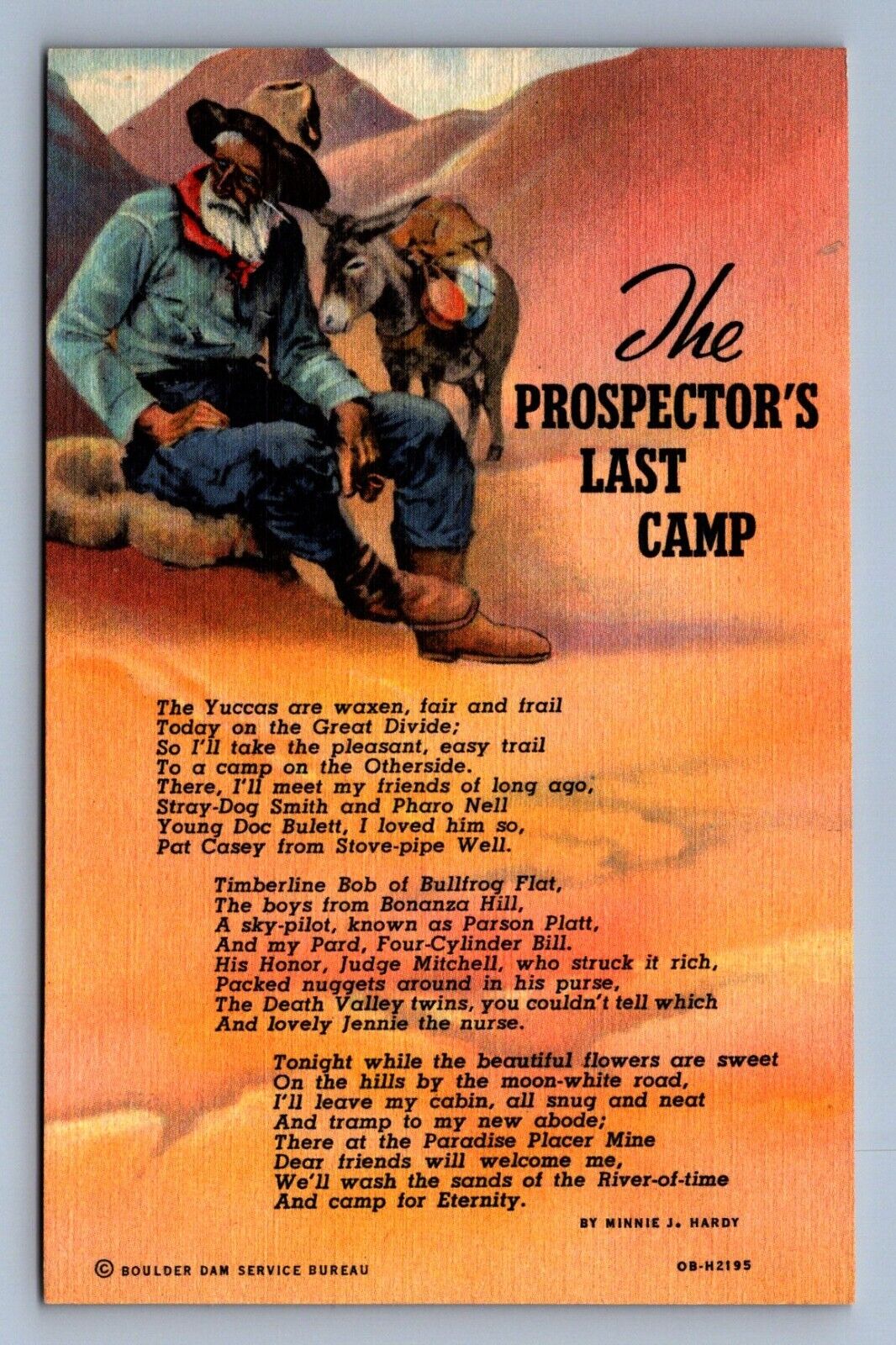 Postcard Vtg The Prospector\'s Last Camp Minnie J Hardy Poem Poetry