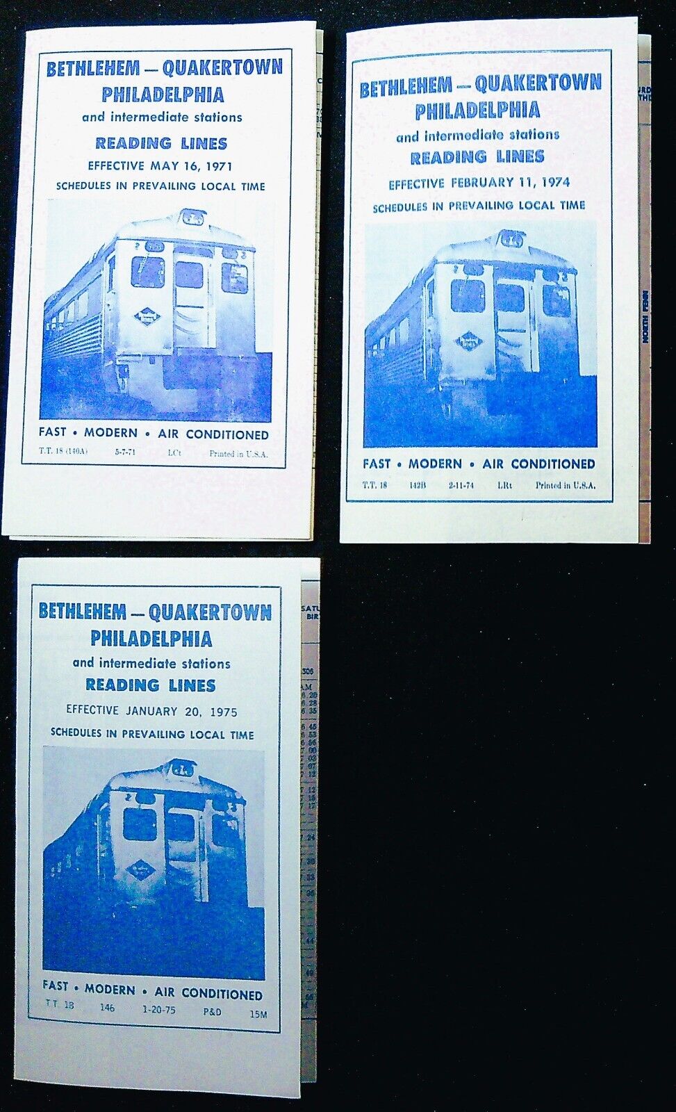 Three Unique Reading Lines Bethlehem-Quakertown-Philadelphia Timetables: 1971-75