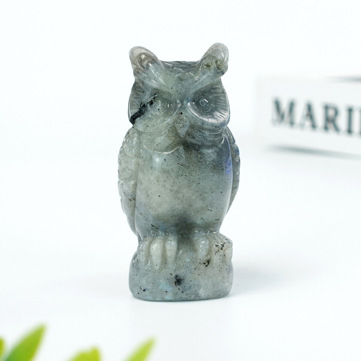 Realistic Owl Labradorite Carved Natural Crystal Statue Healing Quartz Agate 3\