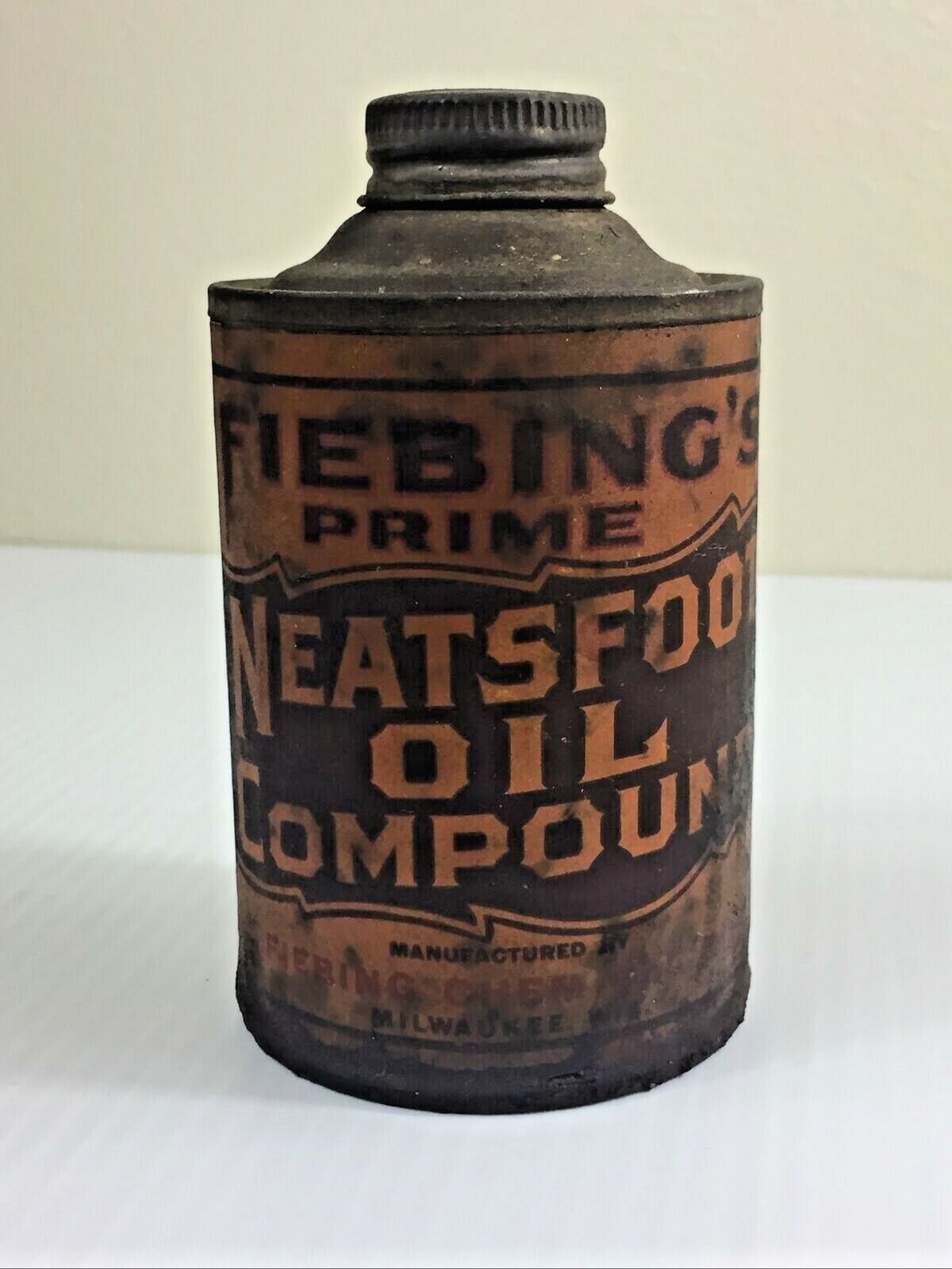 Antique Neatsfoot Oil Compound by FIEBING\'S . Old can  with paper label.