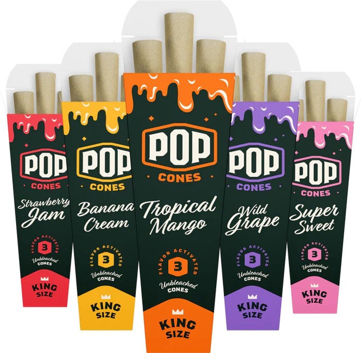 5 Pack Pop Cones Variety Packs Unbleached - King Size