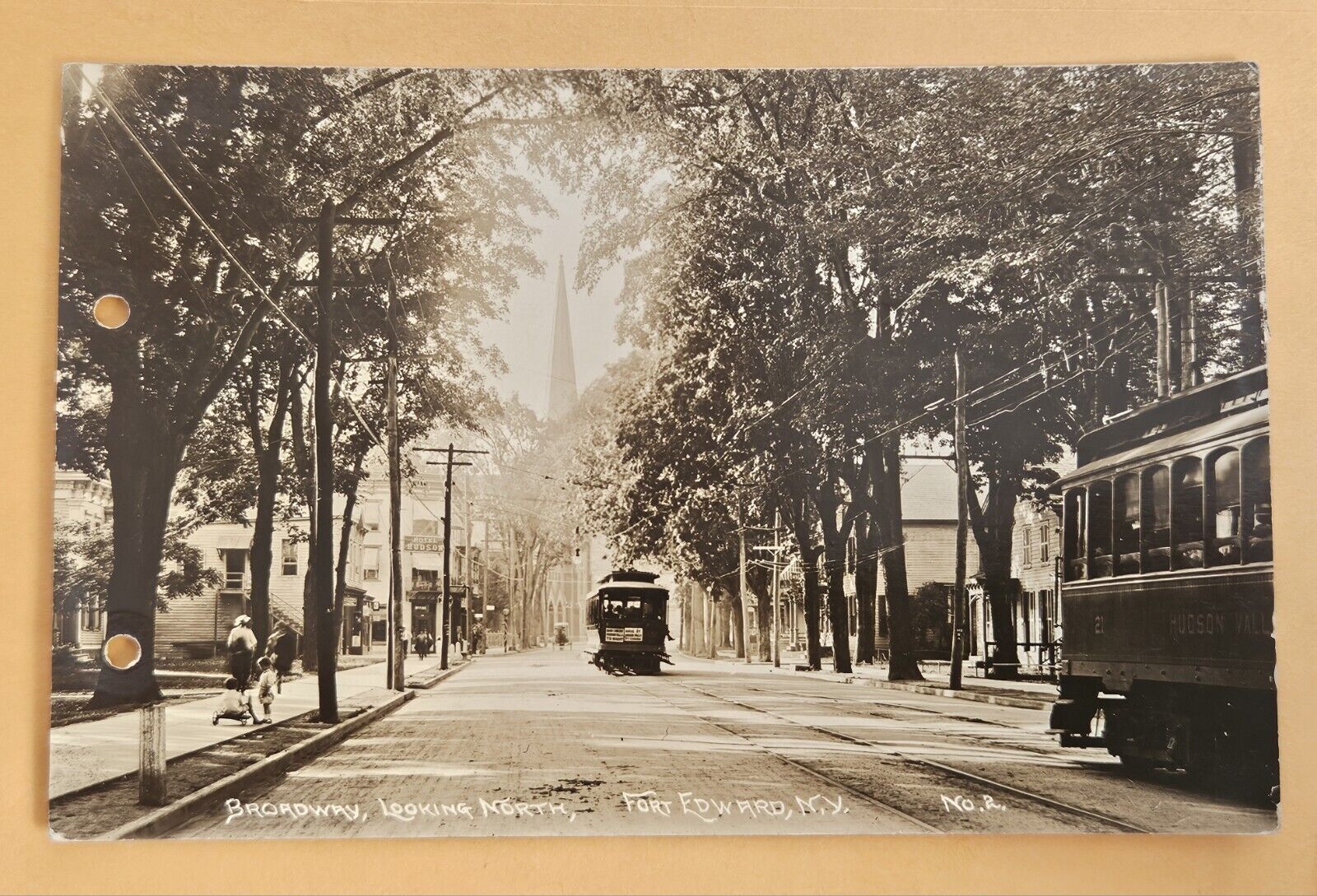1912 Ft. FORT EDWARD TROLLEY (HOLED) RPPC NY REAL PHOTO Post Card NEW YORK 