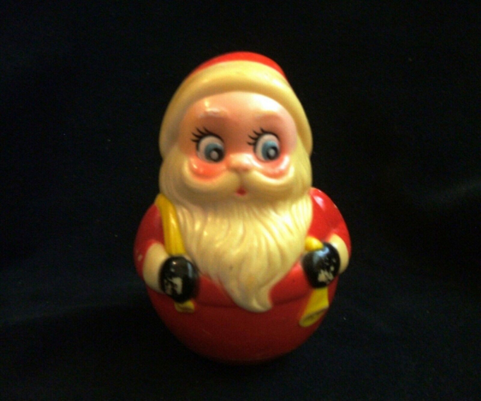 Vintage Kiddie Products Roly Poly Santa Plastic With Bell Red White and Yellow