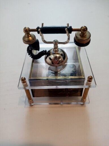 Vintage Waco Japan Lucite Brass Telephone Cradle Music Box - Tested Works