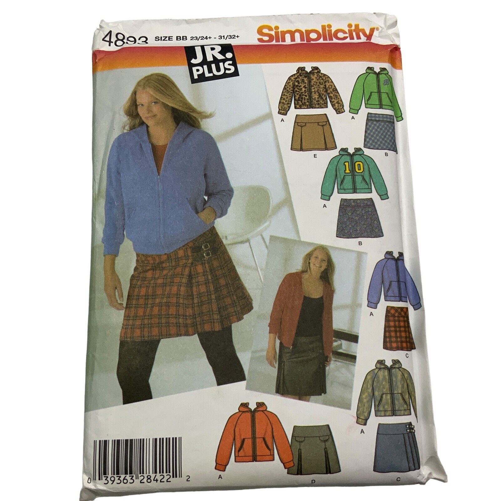 Simplicity Girls Jr Plus Skirt Sweatshirt Sewing Pattern 4893 Sizes 23/24 31/32+